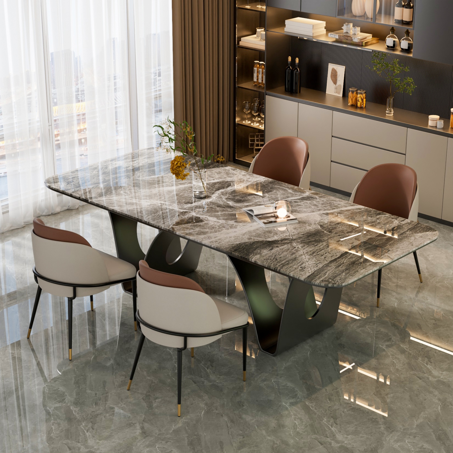 Upscale Two Toned Dining Chairs:Set of 2 Microfiber Leather Dining Chair with Breathable Sponge Cushion Antioxidant Metal Legs Soft Backrest for