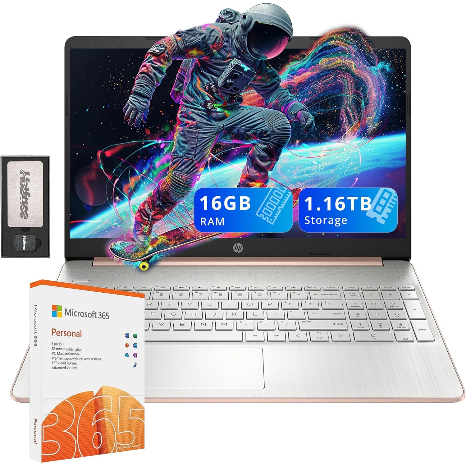 HP 15.6" HD Micro-Edge Laptop, AMD Athlon Silver 3050U, 1.16TB Storage(1TB SSD+160GB Docking Station Set), 16GB RAM, AMD Radeon Graphics, Webcam, 1 Year Office 365, Win 10 S, Gold