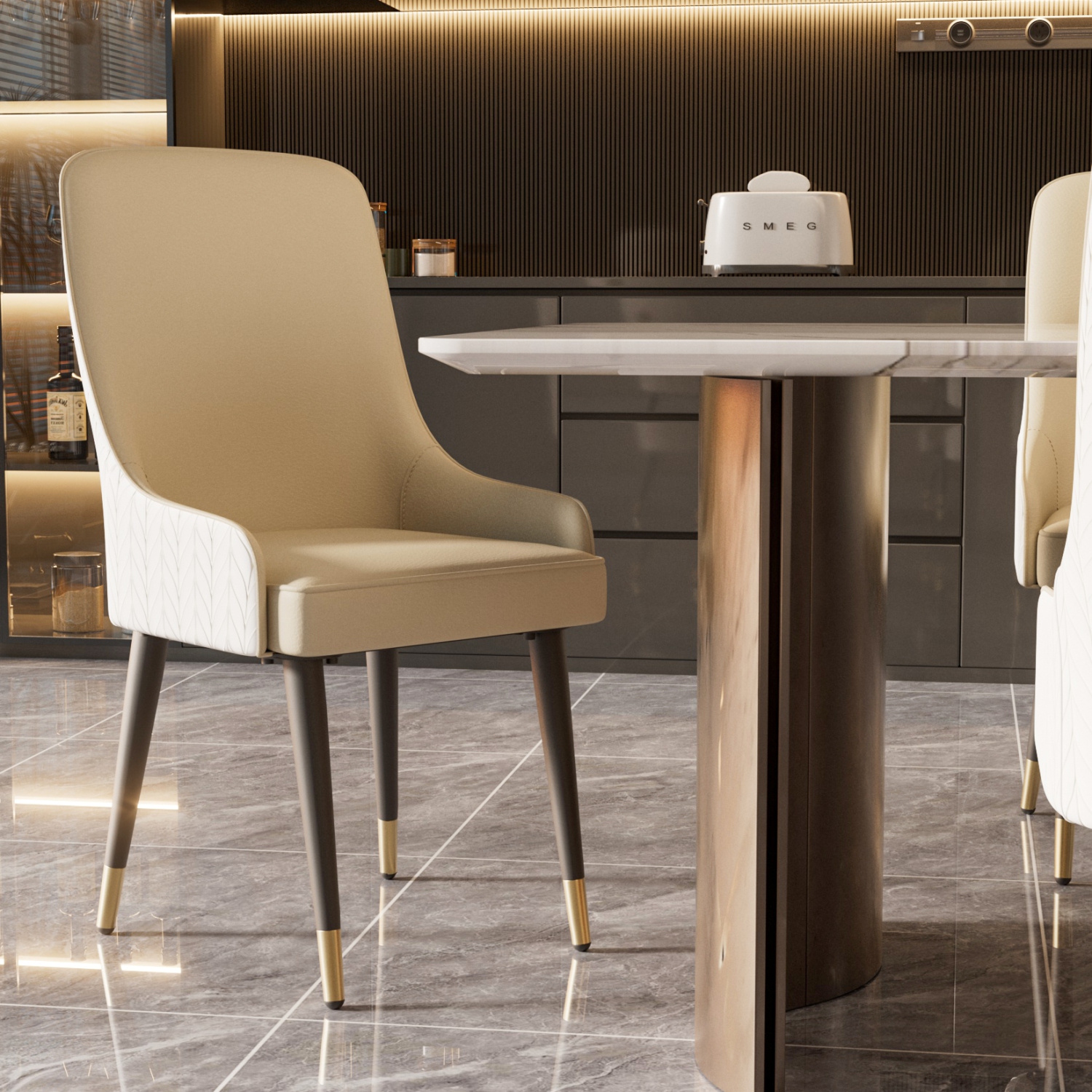 Microfiber Silicone Leather Dining Chairs:Set of 2 Upscale Dining Chair with Breathable Sponge Cushion Antioxidant Metal Legs Luxury Back Lion Head