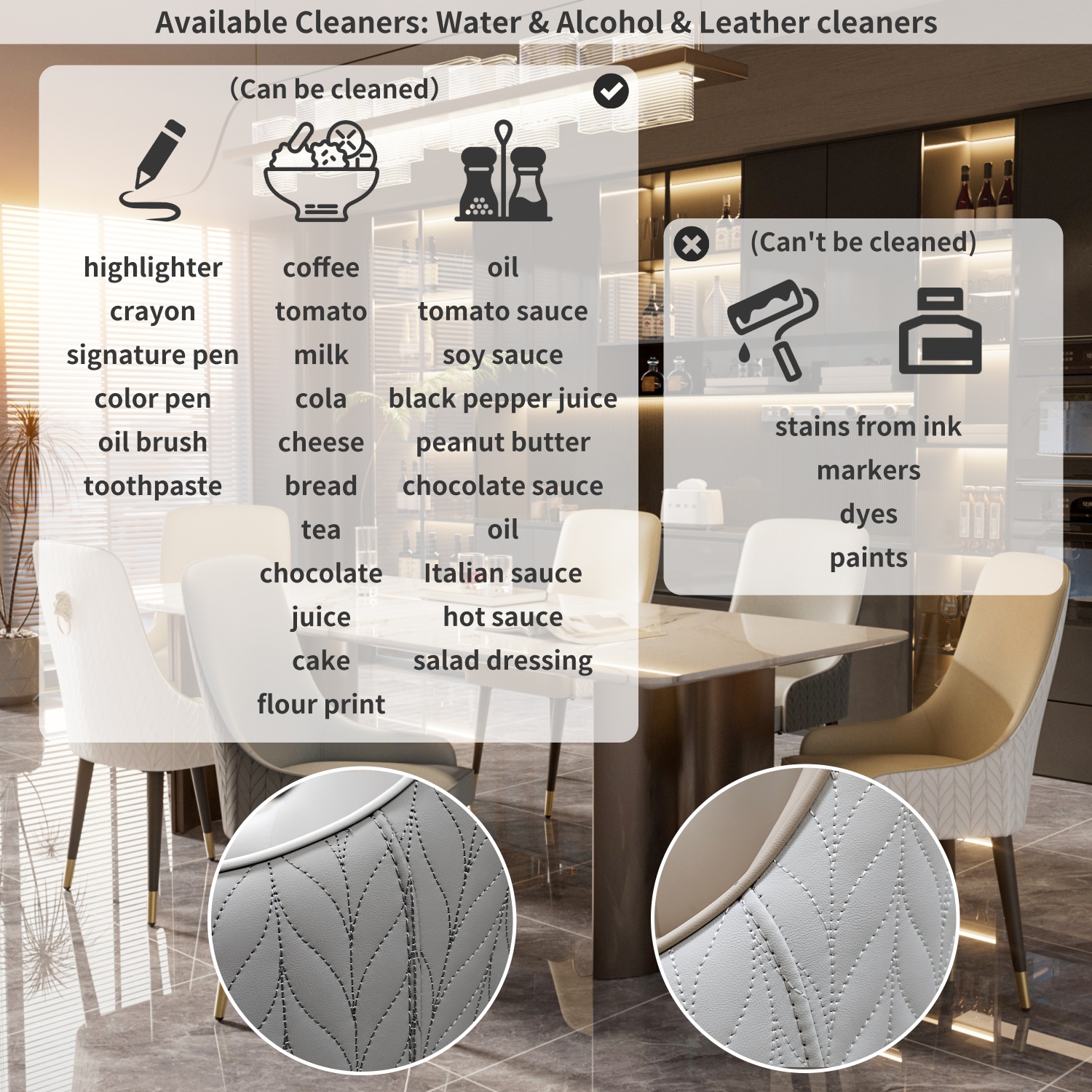 Microfiber Silicone Leather Dining Chairs:Set of 2 Upscale Dining Chair with Breathable Sponge Cushion Antioxidant Metal Legs Luxury Back Lion Head