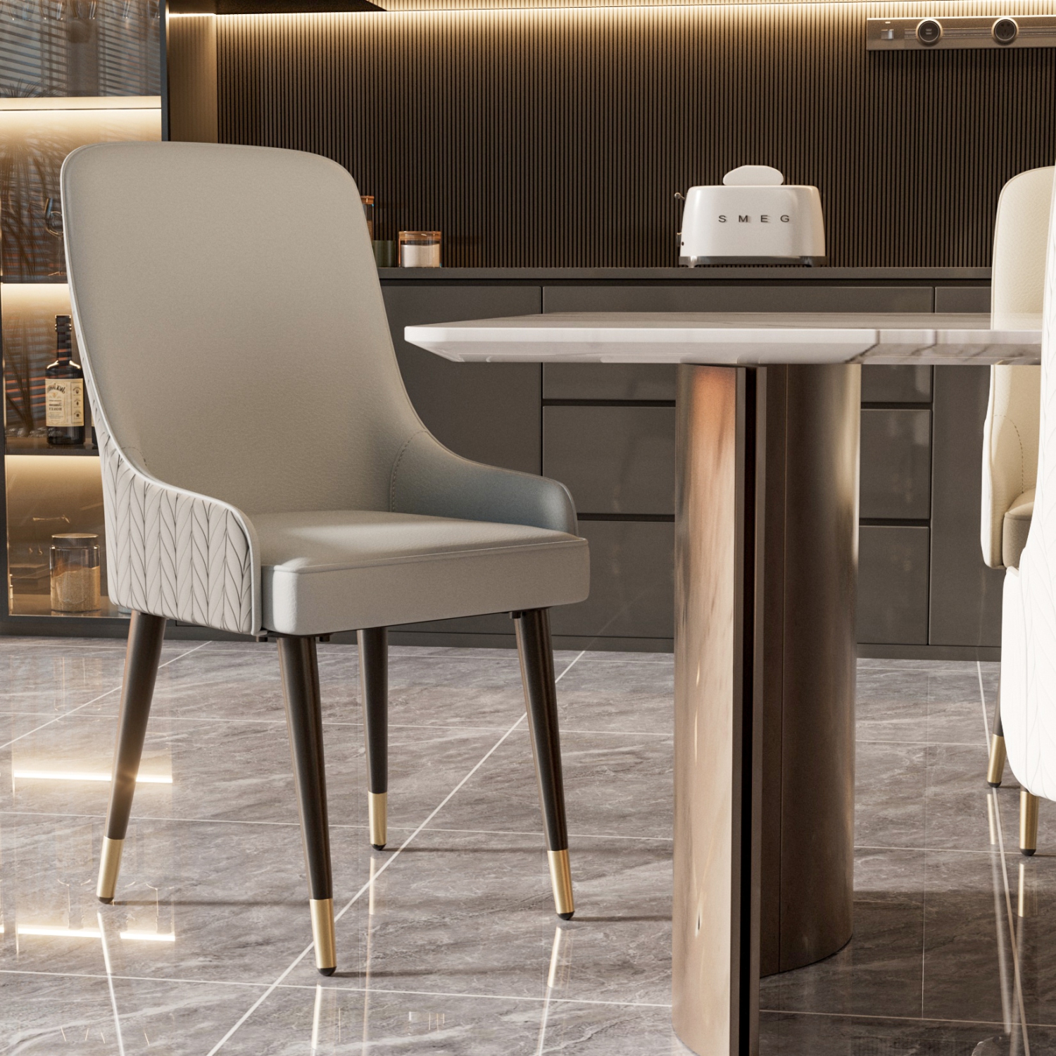 Microfiber Silicone Leather Dining Chairs:Set of 2 Upscale Dining Chair with Breathable Sponge Cushion Antioxidant Metal Legs Luxury Back Lion Head