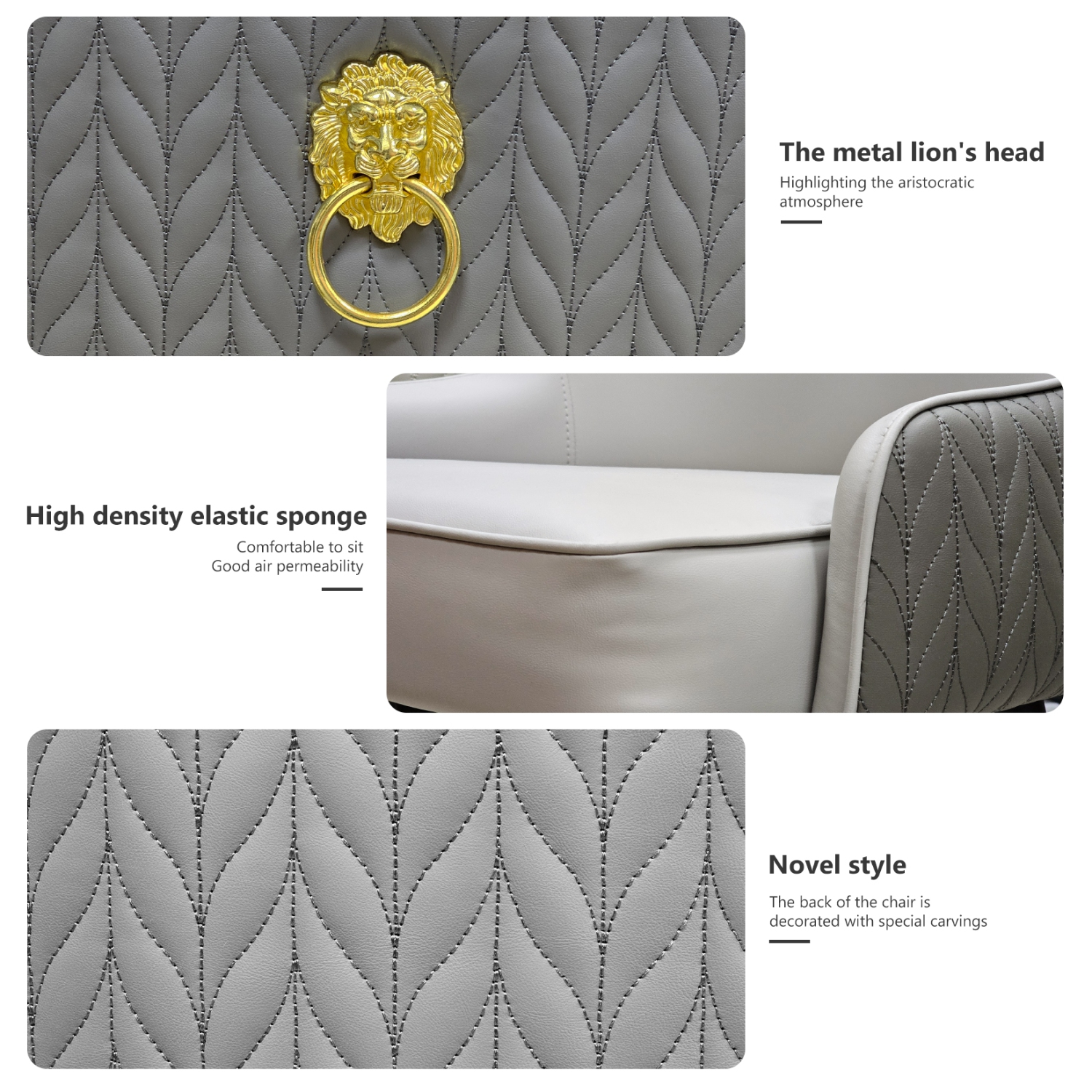 Microfiber Silicone Leather Dining Chairs:Set of 2 Upscale Dining Chair with Breathable Sponge Cushion Antioxidant Metal Legs Luxury Back Lion Head