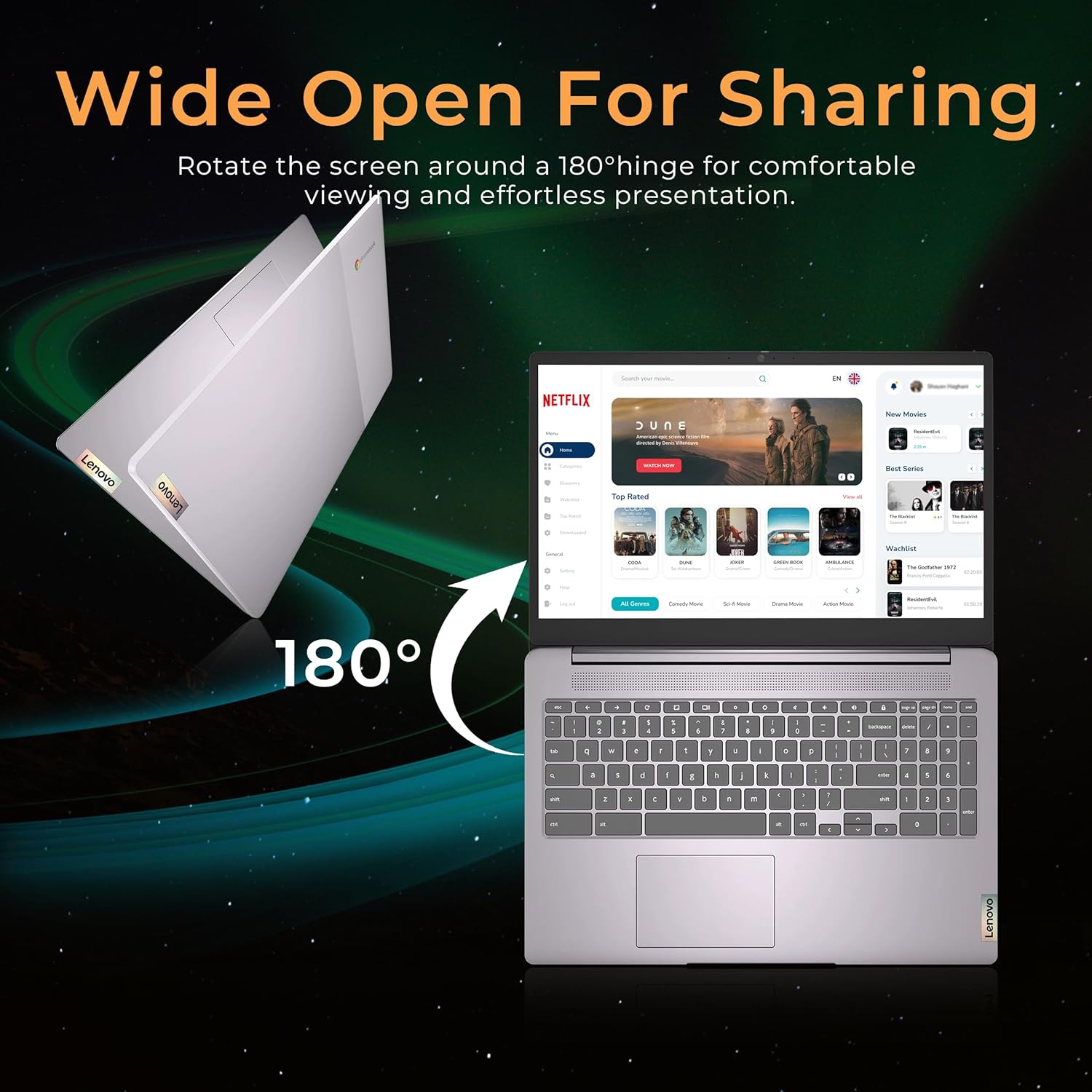 Lenovo IdeaPad 3 15.6" FHD Chromebook, Intel Celeron N4500, 224GB Storage(64GB eMMC+160GB Docking Station Set), 4GB RAM, Intel UHD Graphics, Num Pad,