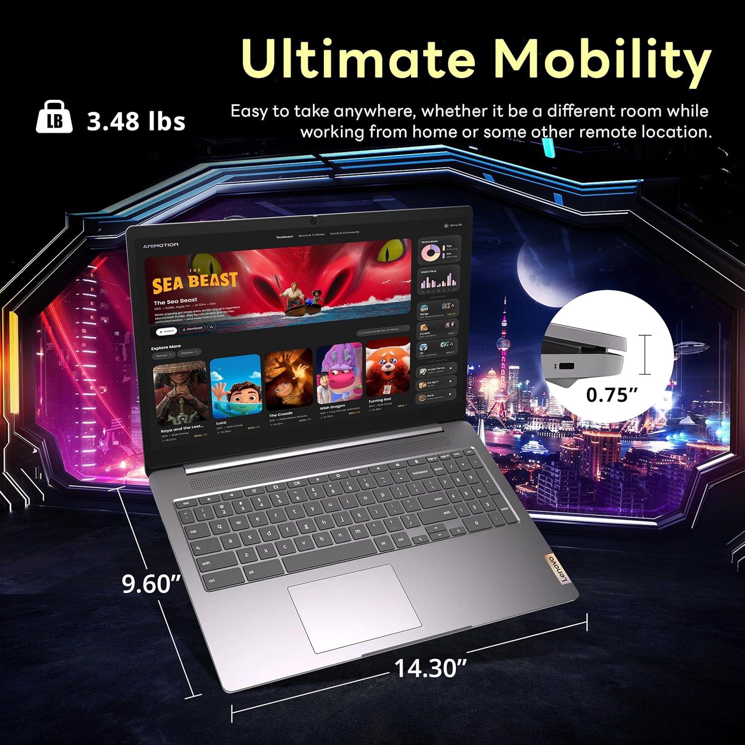 Lenovo Ideapad 3 15.6" FHD Chromebook, Intel Celeron N4500, 352GB Storage, 4GB RAM, ‎Intel UHD Graphics, Chrome OS, Artic Gray