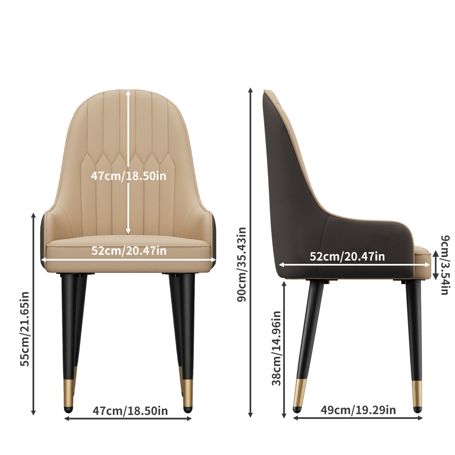 Upholstered Leather Dining Chairs:Set of 2 Luxury Dining Room Chair Living Room Accent Chairs with Softy Cushion Seat High Back Solid Legs for