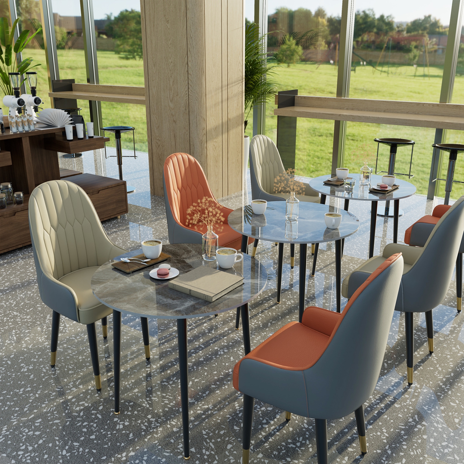 Upholstered Leather Dining Chairs:Set of 2 Luxury Dining Room Chair Living Room Accent Chairs with Softy Cushion Seat High Back Solid Legs for