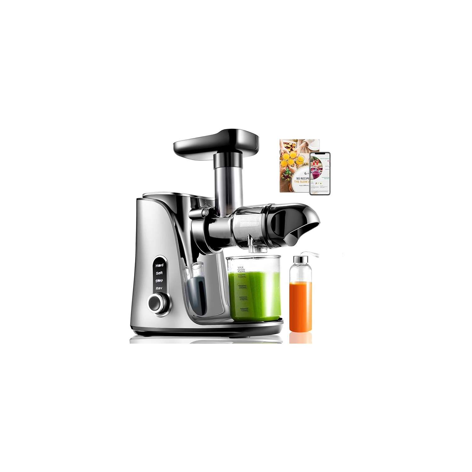 Centrifugeuse lente avec 2 modes de vitesse, extracteur de jus masticateur à pression à froid à haute vitesse, affichage LED, sans BPA, bouton