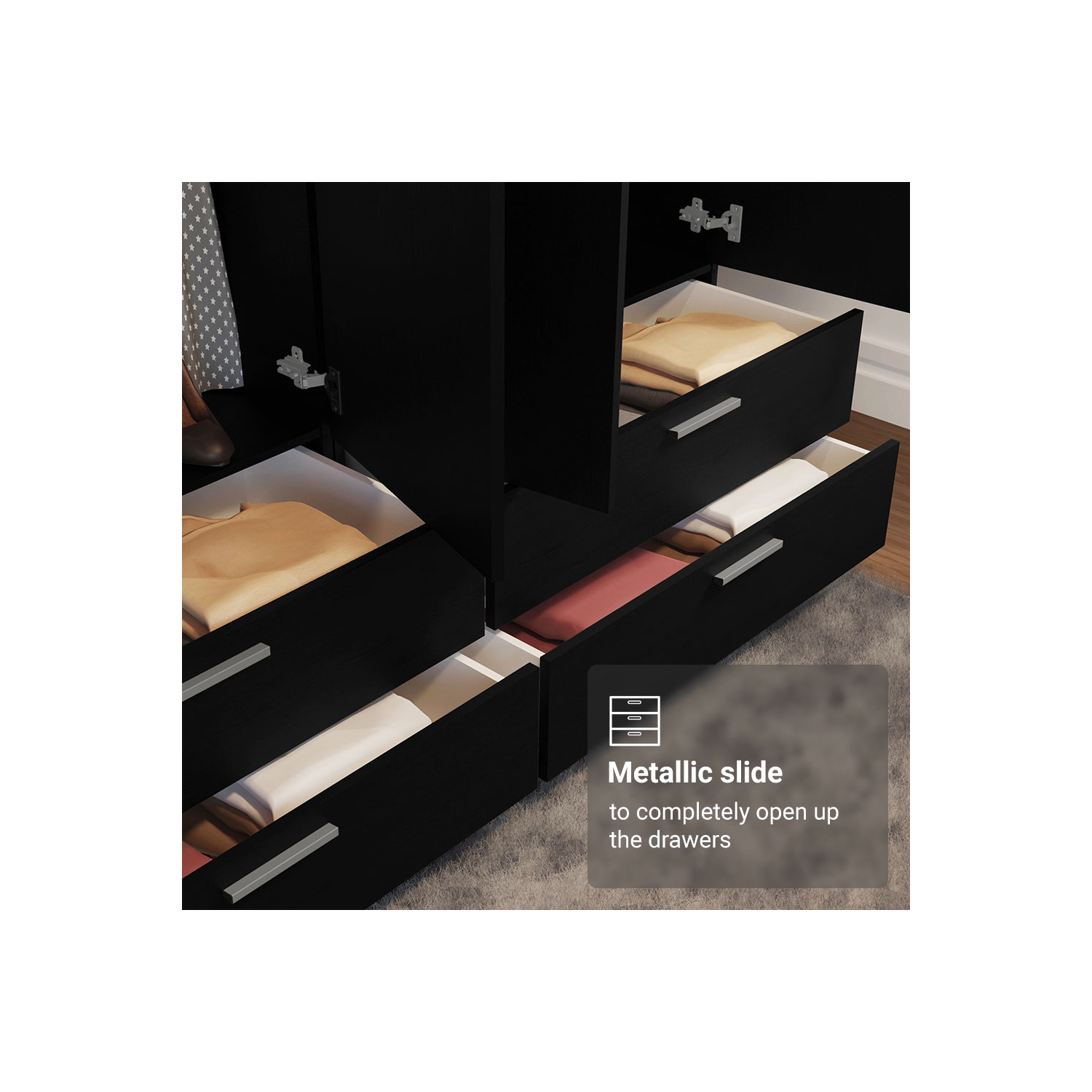 Armoire de rangement à 4 portes et 4 tiroirs Madesa avec tablettes et espace suspendu Armoire de rangement en bois de 63&nbsp;po de long pour chambre