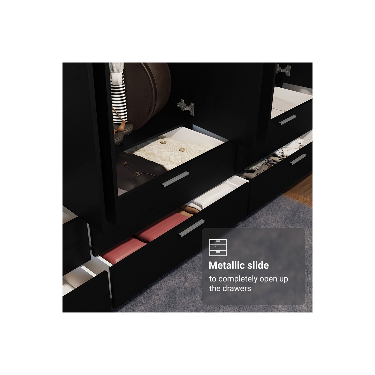 Madesa 6 Doors 6 Drawers Storage Cabinet Wardrobe with Shelves and Hanging Space 94"L Wooden Armoire Closet Organization Unit for Bedroom and Office