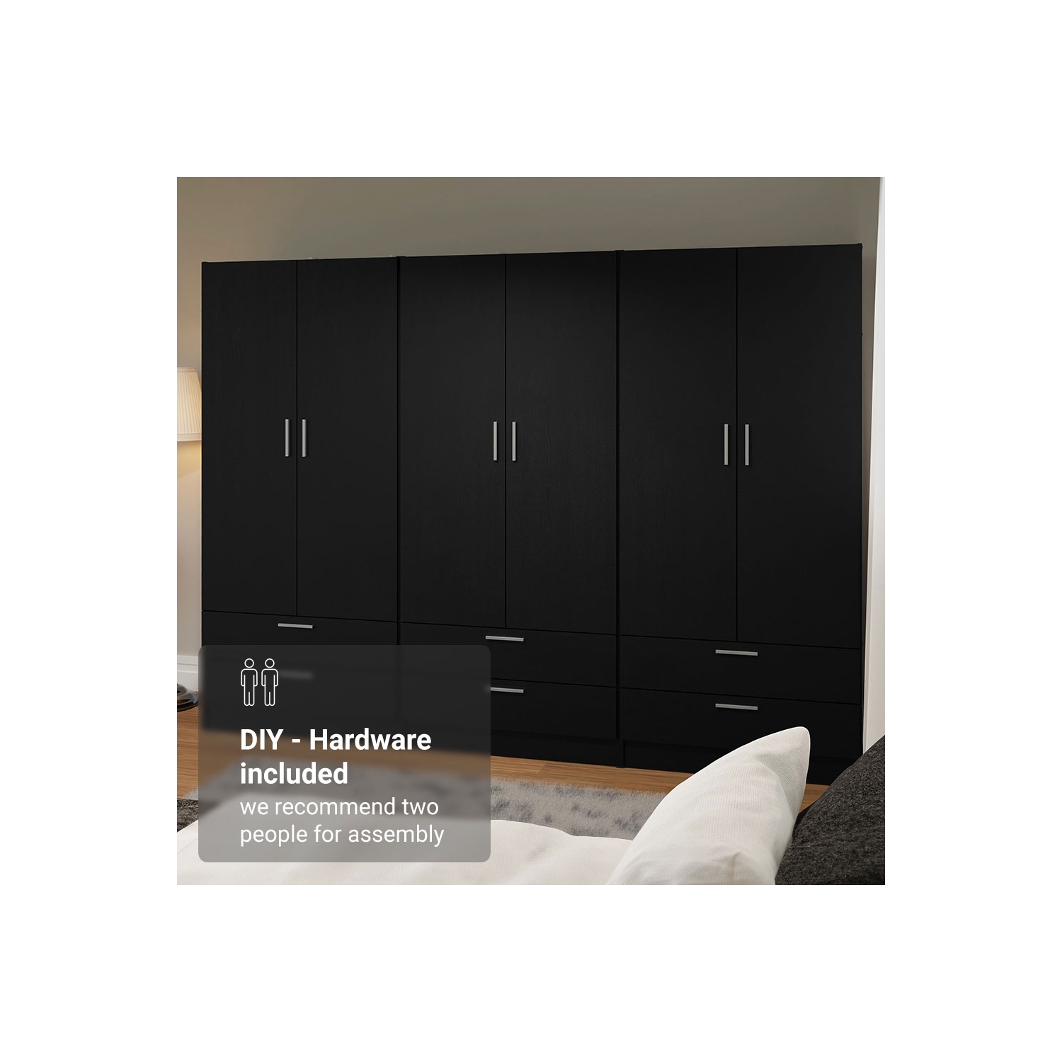 Madesa 6 Doors 6 Drawers Storage Cabinet Wardrobe with Shelves and Hanging Space 94"L Wooden Armoire Closet Organization Unit for Bedroom and Office