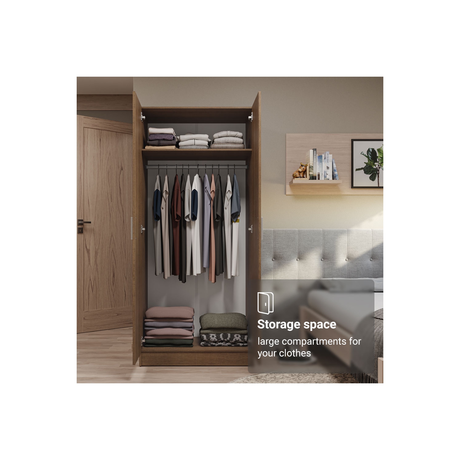 Armoire de rangement à 2 portes Madesa avec grande tablette 31&nbsp;po de long. Armoire tout-en-un. Entrée et unité d'organisation pour chambre -