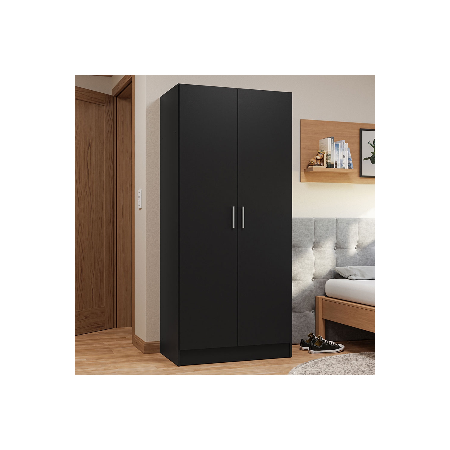 Madesa 2 Door Storage Cabinet with Ample Shelf Space 31"L Utility Armoire Closet Entryway and Bedroom Organization Unit - Black