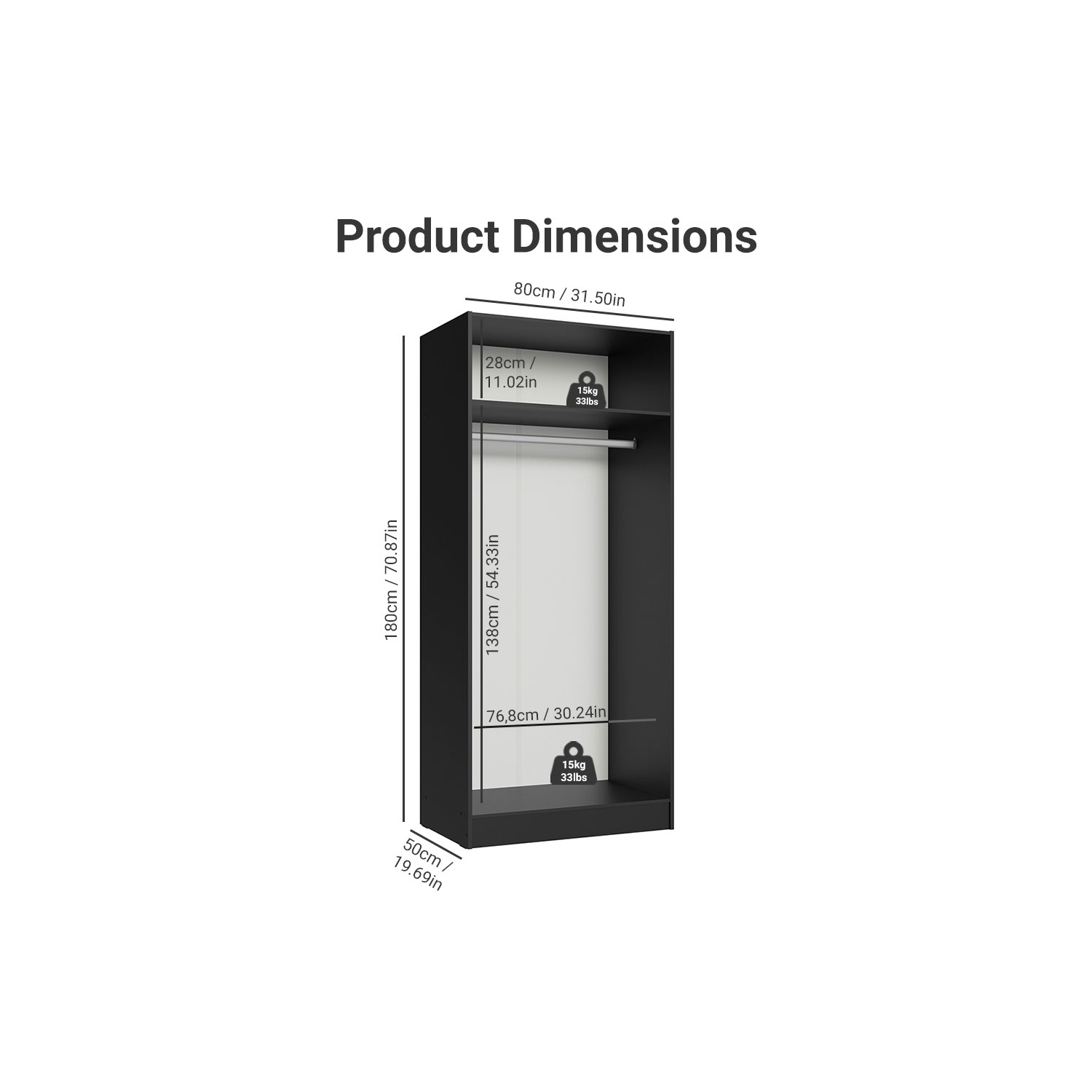 Madesa 2 Door Storage Cabinet with Ample Shelf Space 31"L Utility Armoire Closet Entryway and Bedroom Organization Unit - Black