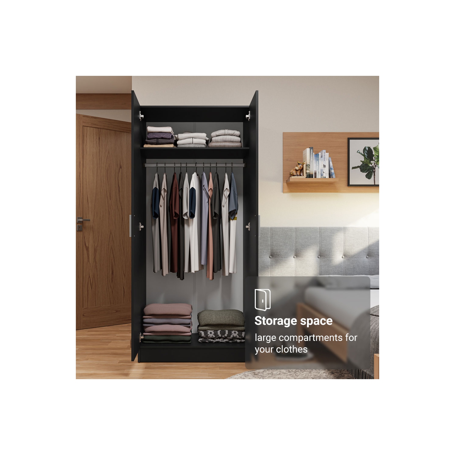Madesa 2 Door Storage Cabinet with Ample Shelf Space 31"L Utility Armoire Closet Entryway and Bedroom Organization Unit - Black