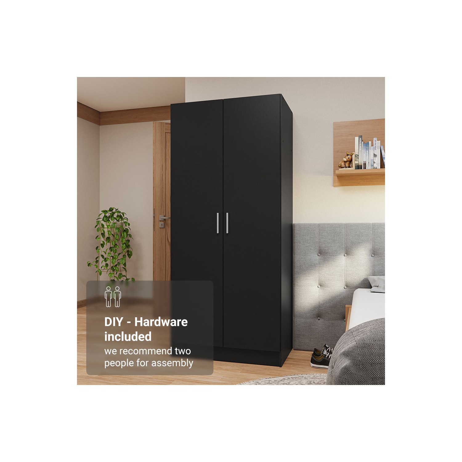 Madesa 2 Door Storage Cabinet with Ample Shelf Space 31"L Utility Armoire Closet Entryway and Bedroom Organization Unit - Black