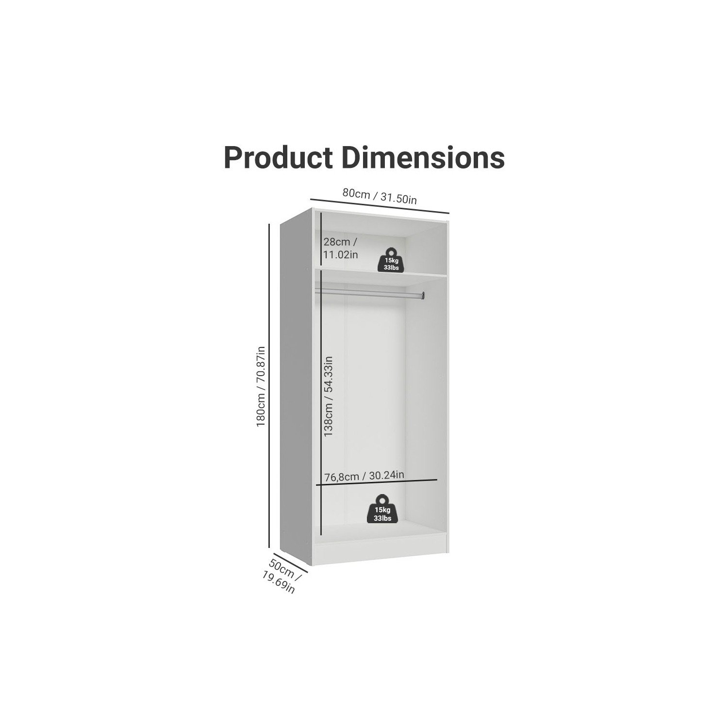 Madesa 2 Door Storage Cabinet with Ample Shelf Space 31"L Utility Armoire Closet Entryway and Bedroom Organization Unit - White