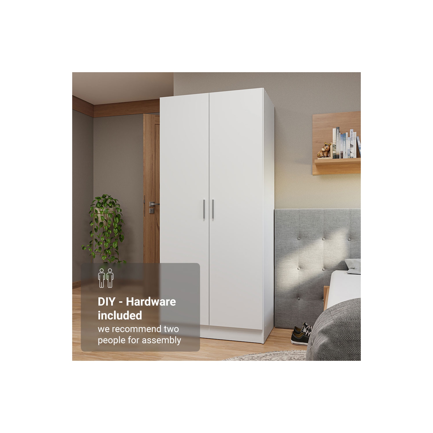 Madesa 2 Door Storage Cabinet with Ample Shelf Space 31"L Utility Armoire Closet Entryway and Bedroom Organization Unit - White
