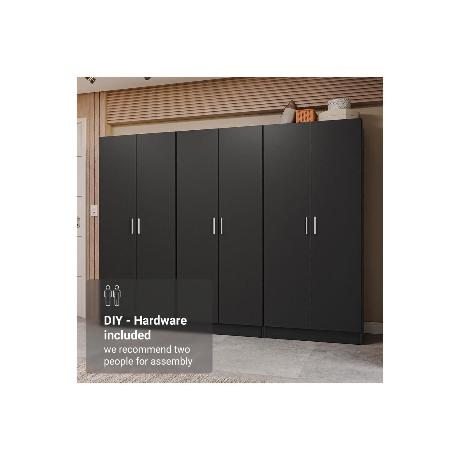 Armoire de rangement à 6 portes avec grandes tablettes et armoire tout usage de 94 po de long Madesa, entrée et unité d'organisation pour