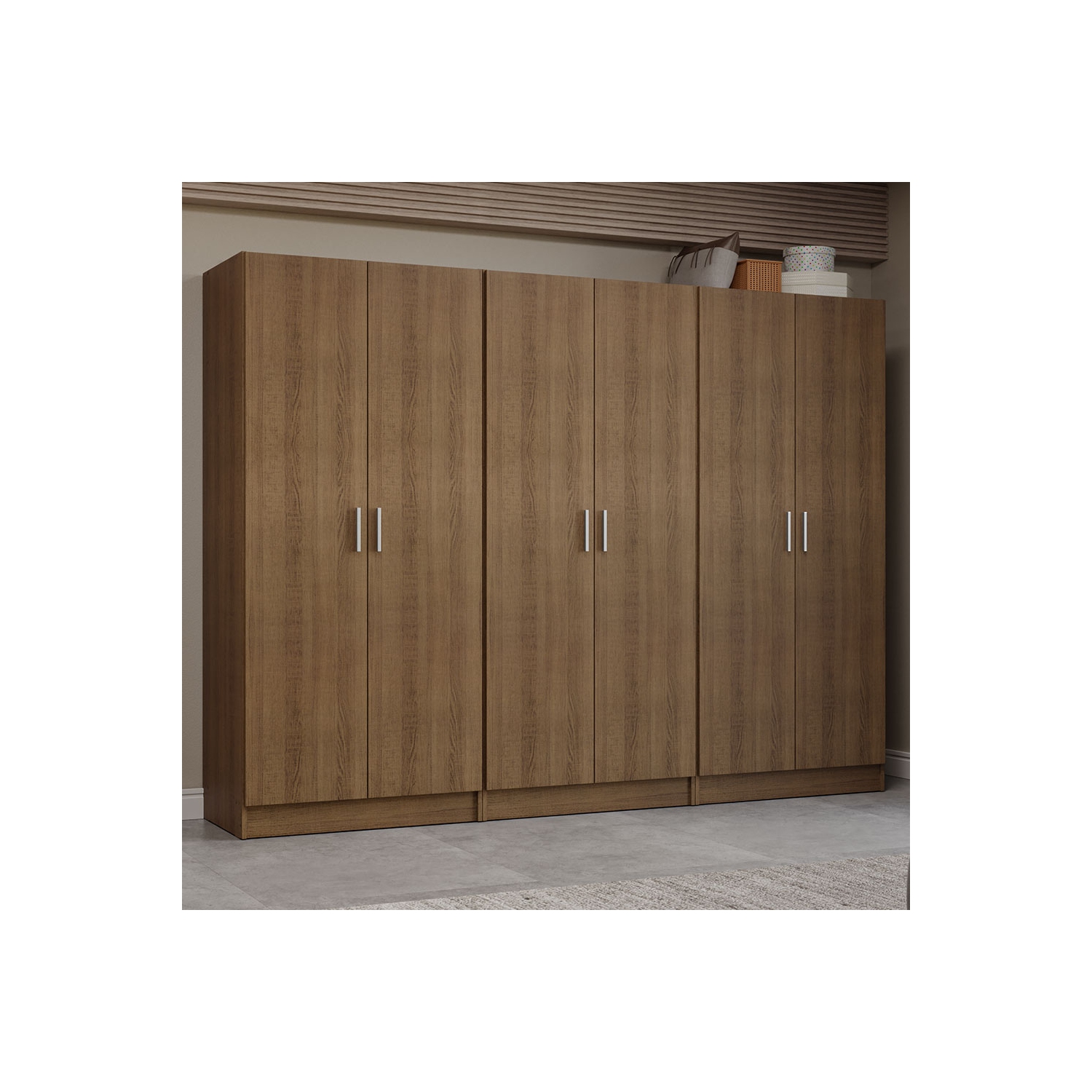 Armoire de rangement à 6 portes avec grandes tablettes et armoire tout usage de 94&nbsp;po de long avec armoire/armoire/rangement pour chambre Madesa