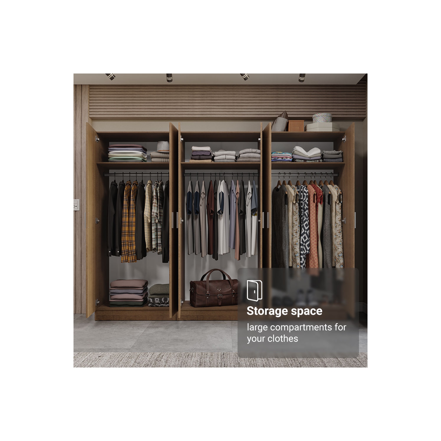 Armoire de rangement à 6 portes avec grandes tablettes et armoire tout usage de 94&nbsp;po de long avec armoire/armoire/rangement pour chambre Madesa