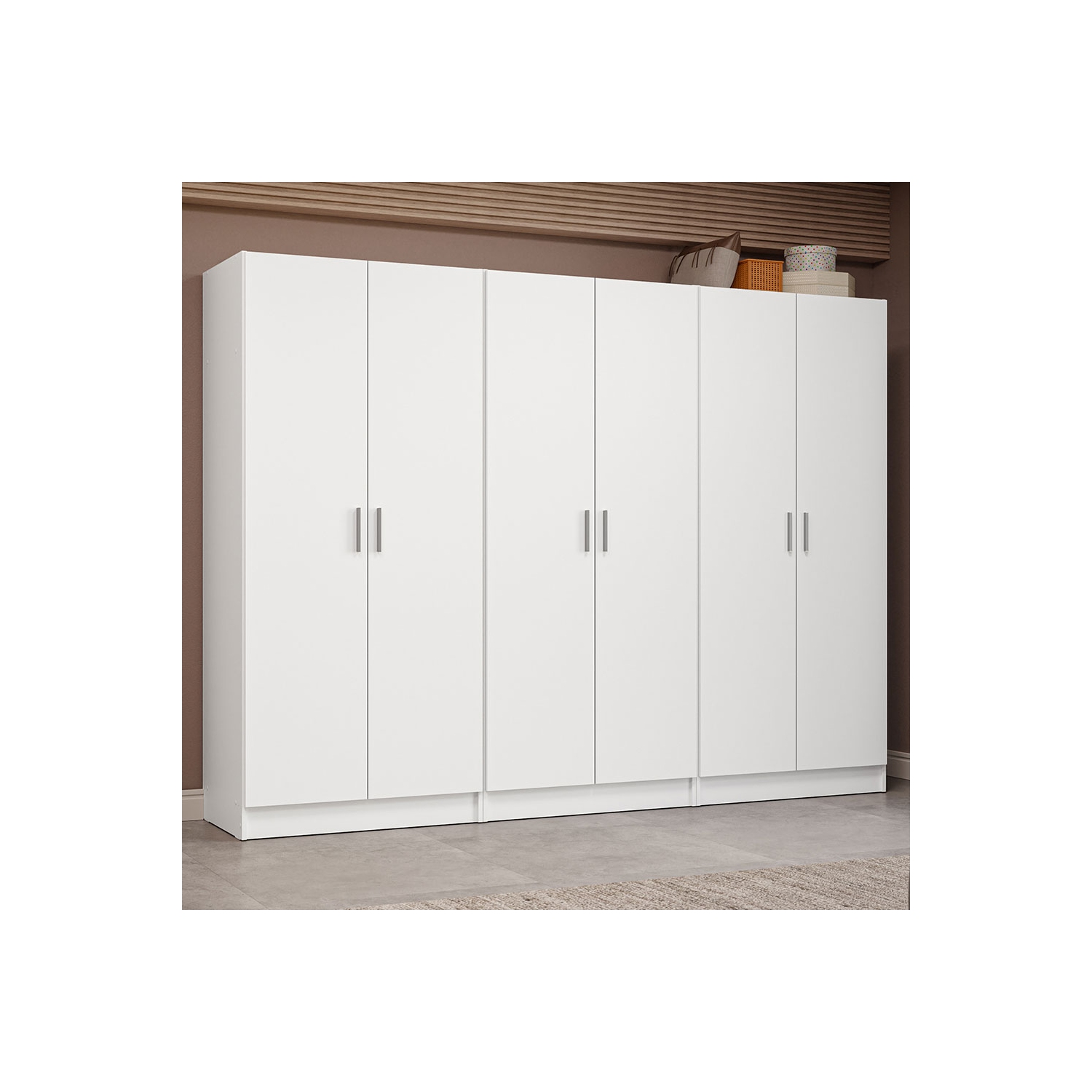 Armoire de rangement à 6 portes avec tablettes spacieuses et armoire tout usage de 94&nbsp;po de long avec armoire/armoire/rangement pour chambre