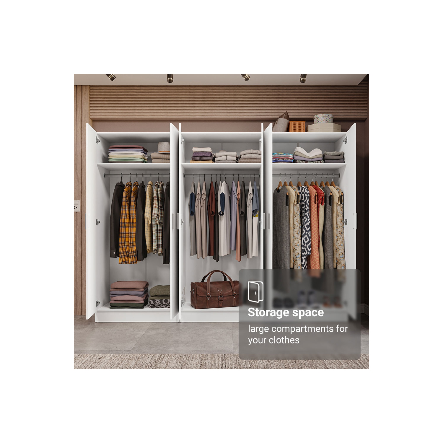 Armoire de rangement à 6 portes avec tablettes spacieuses et armoire tout usage de 94&nbsp;po de long avec armoire/armoire/rangement pour chambre