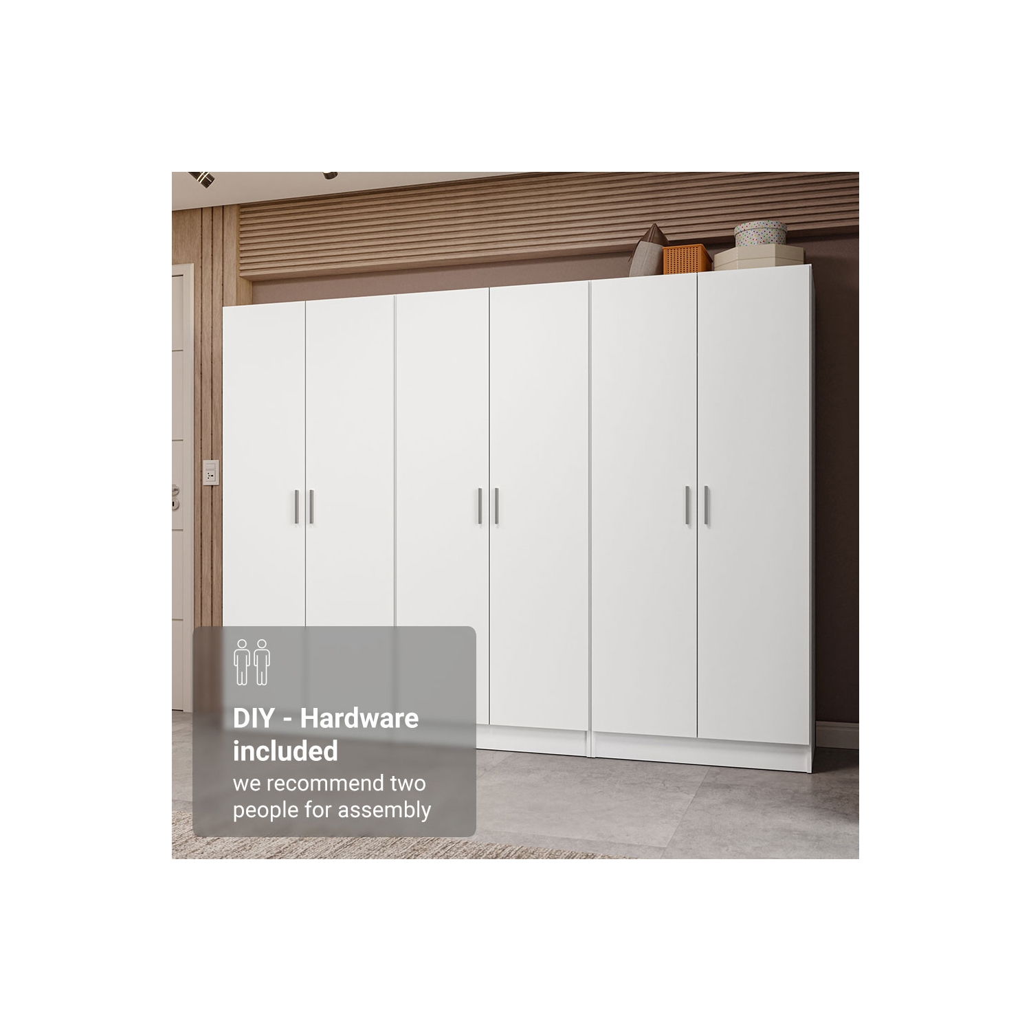 Armoire de rangement à 6 portes avec tablettes spacieuses et armoire tout usage de 94&nbsp;po de long avec armoire/armoire/rangement pour chambre