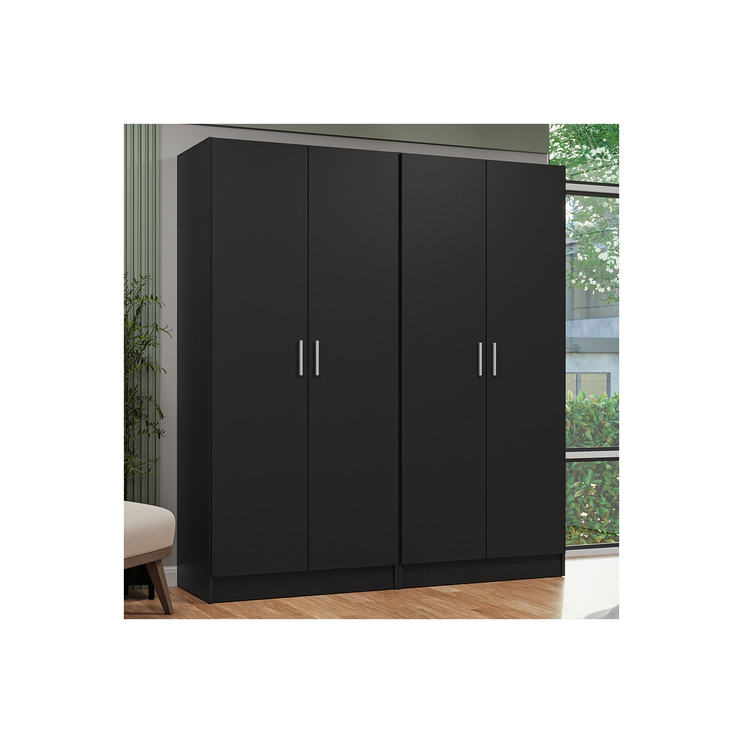 Madesa 4 Doors Storage Cabinet with Ample Shelves Space 63"L Utility Armoire Closet Entryway and Bedroom Organization Unit - Black