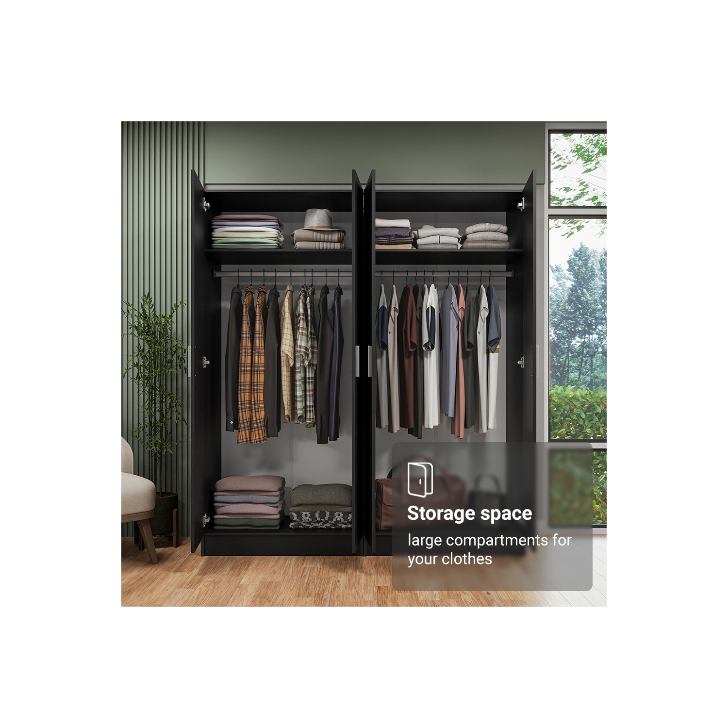 Madesa 4 Doors Storage Cabinet with Ample Shelves Space 63"L Utility Armoire Closet Entryway and Bedroom Organization Unit - Black