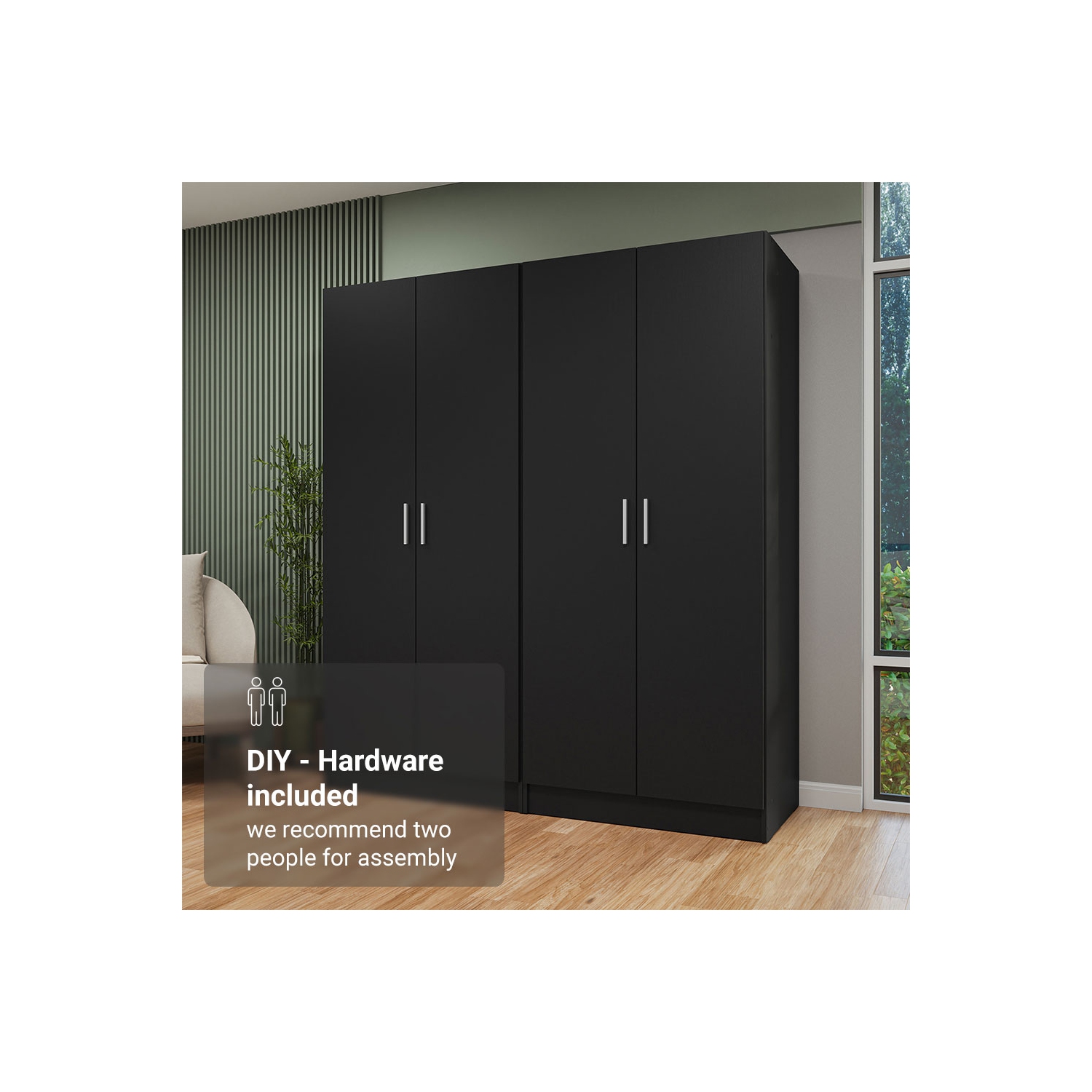 Madesa 4 Doors Storage Cabinet with Ample Shelves Space 63"L Utility Armoire Closet Entryway and Bedroom Organization Unit - Black