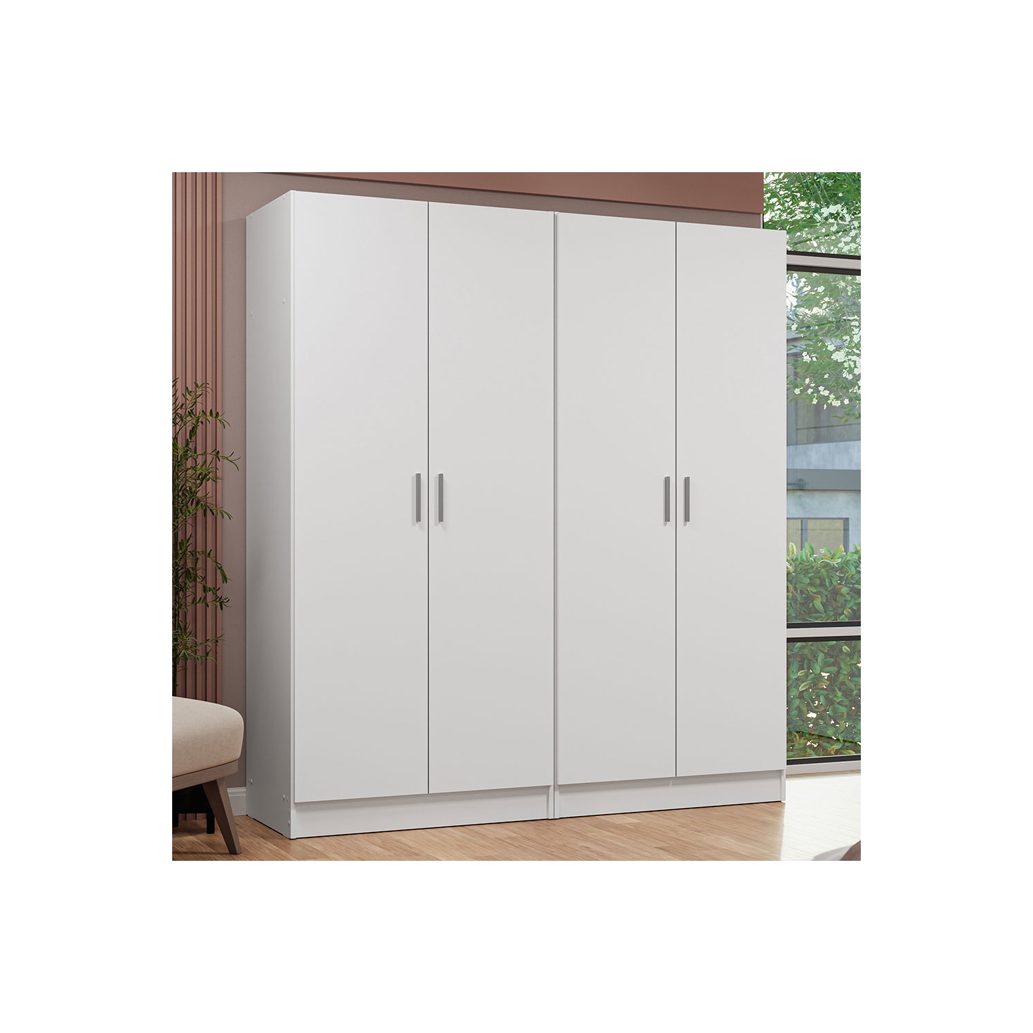 Madesa 4 Doors Storage Cabinet with Ample Shelves Space 63"L Utility Armoire Closet Entryway and Bedroom Organization Unit - White