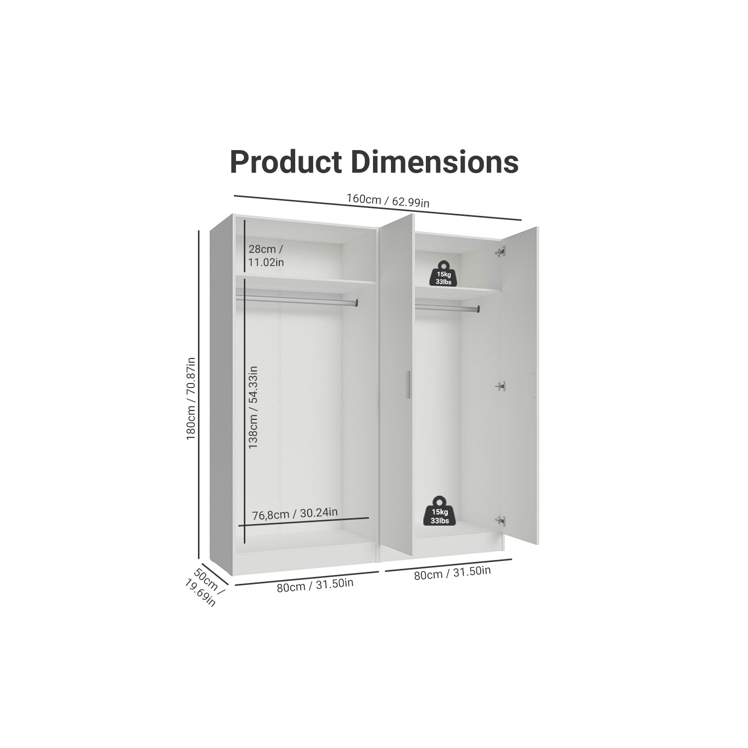 Madesa 4 Doors Storage Cabinet with Ample Shelves Space 63"L Utility Armoire Closet Entryway and Bedroom Organization Unit - White