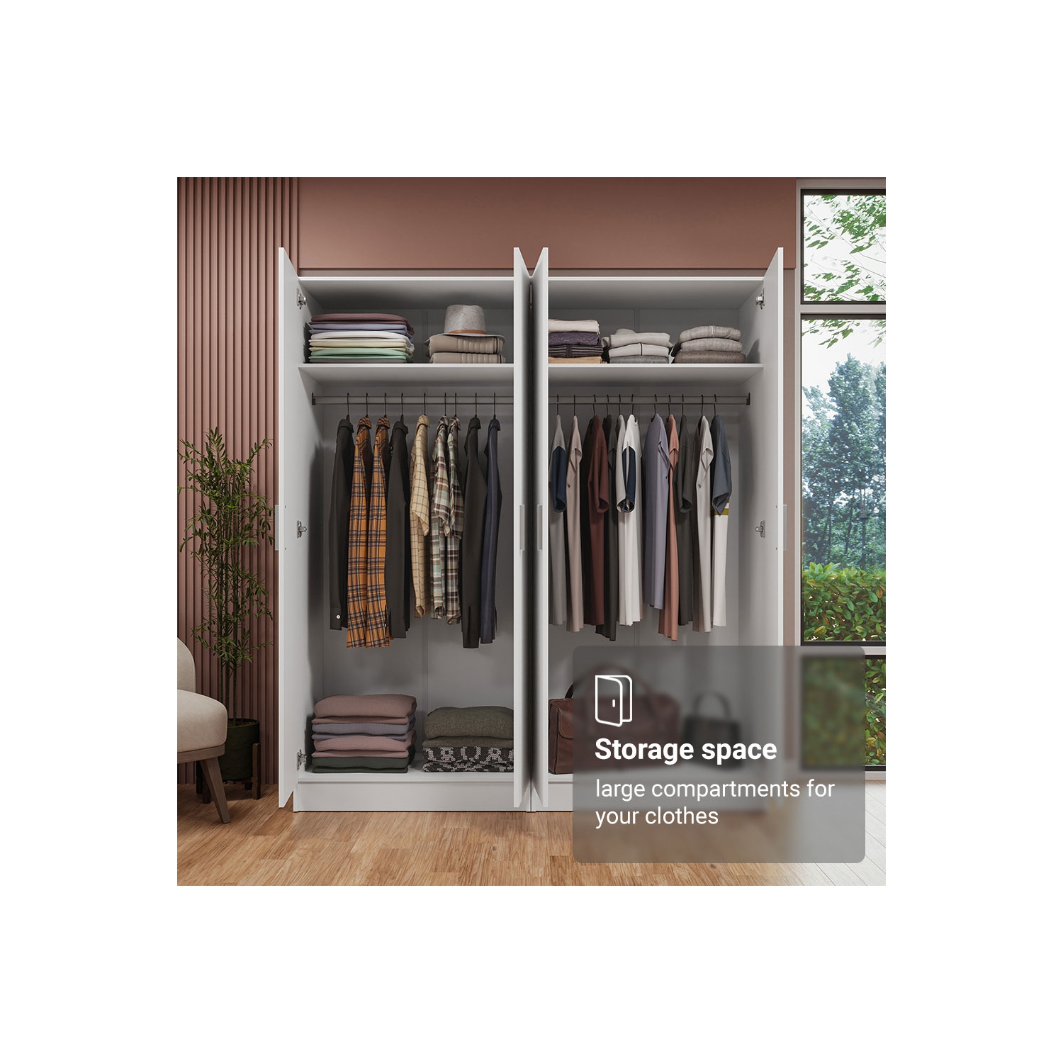 Madesa 4 Doors Storage Cabinet with Ample Shelves Space 63"L Utility Armoire Closet Entryway and Bedroom Organization Unit - White