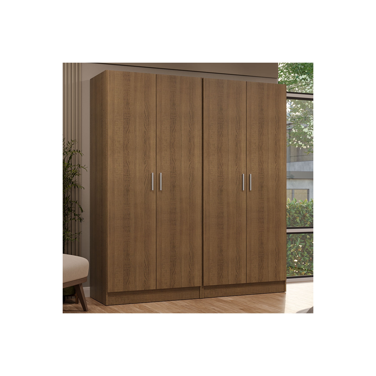 Madesa 4 Doors Storage Cabinet with Ample Shelves Space 63"L Utility Armoire Closet Entryway and Bedroom Organization Unit - Rustic