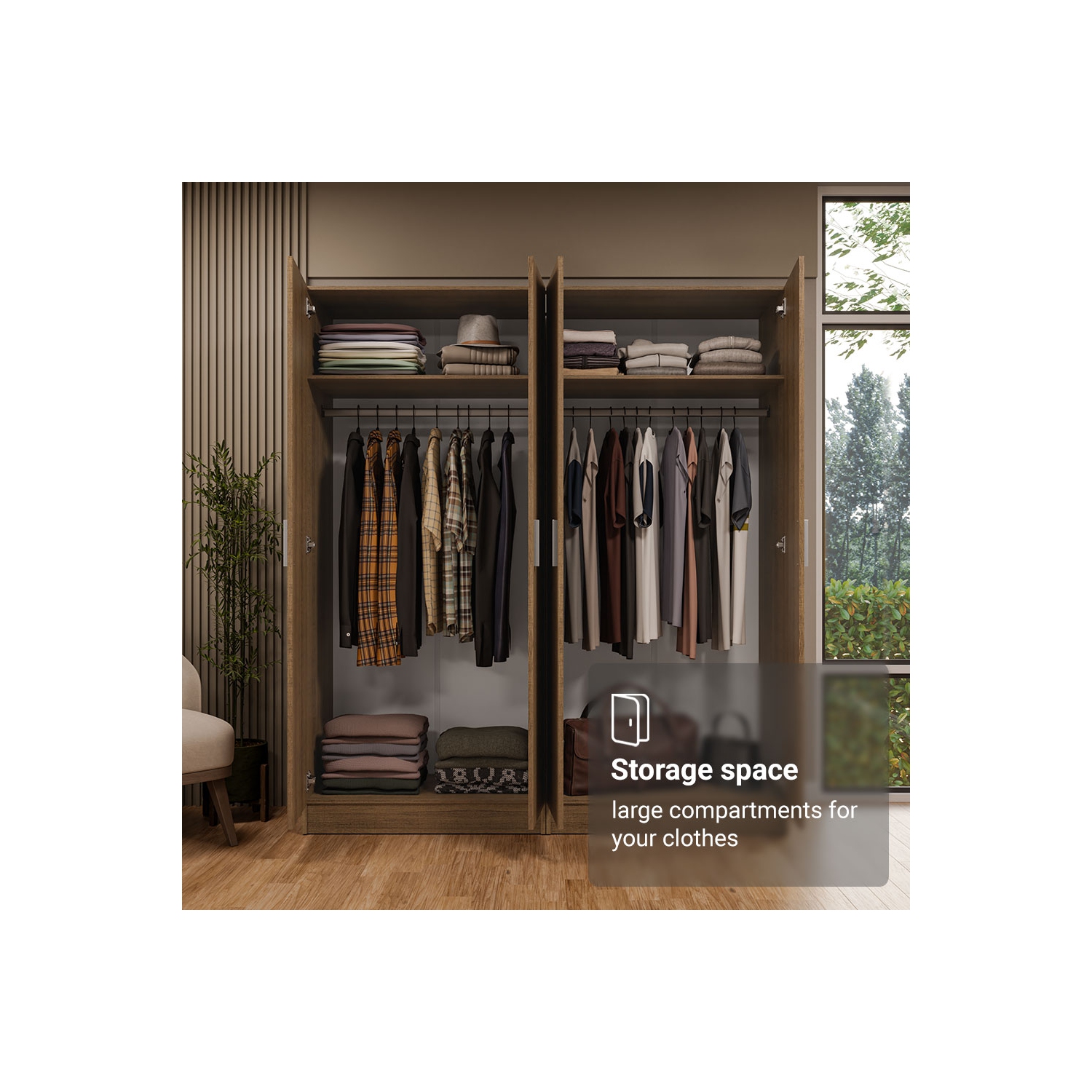 Madesa 4 Doors Storage Cabinet with Ample Shelves Space 63"L Utility Armoire Closet Entryway and Bedroom Organization Unit - Rustic