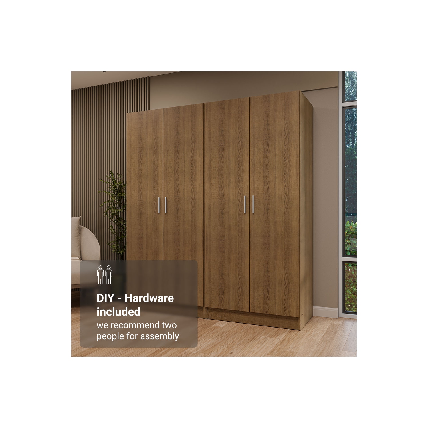 Madesa 4 Doors Storage Cabinet with Ample Shelves Space 63"L Utility Armoire Closet Entryway and Bedroom Organization Unit - Rustic