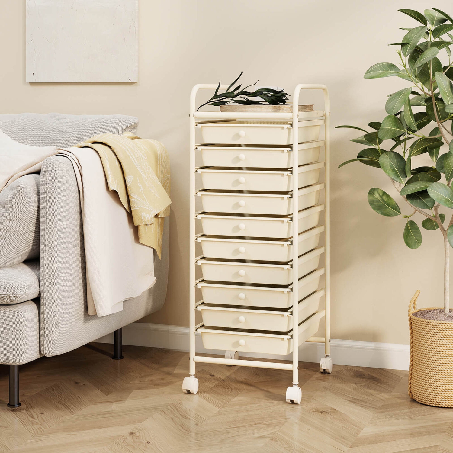 Costway 10 Drawer Rolling Storage Cart Scrapbook Paper Office School Organizer