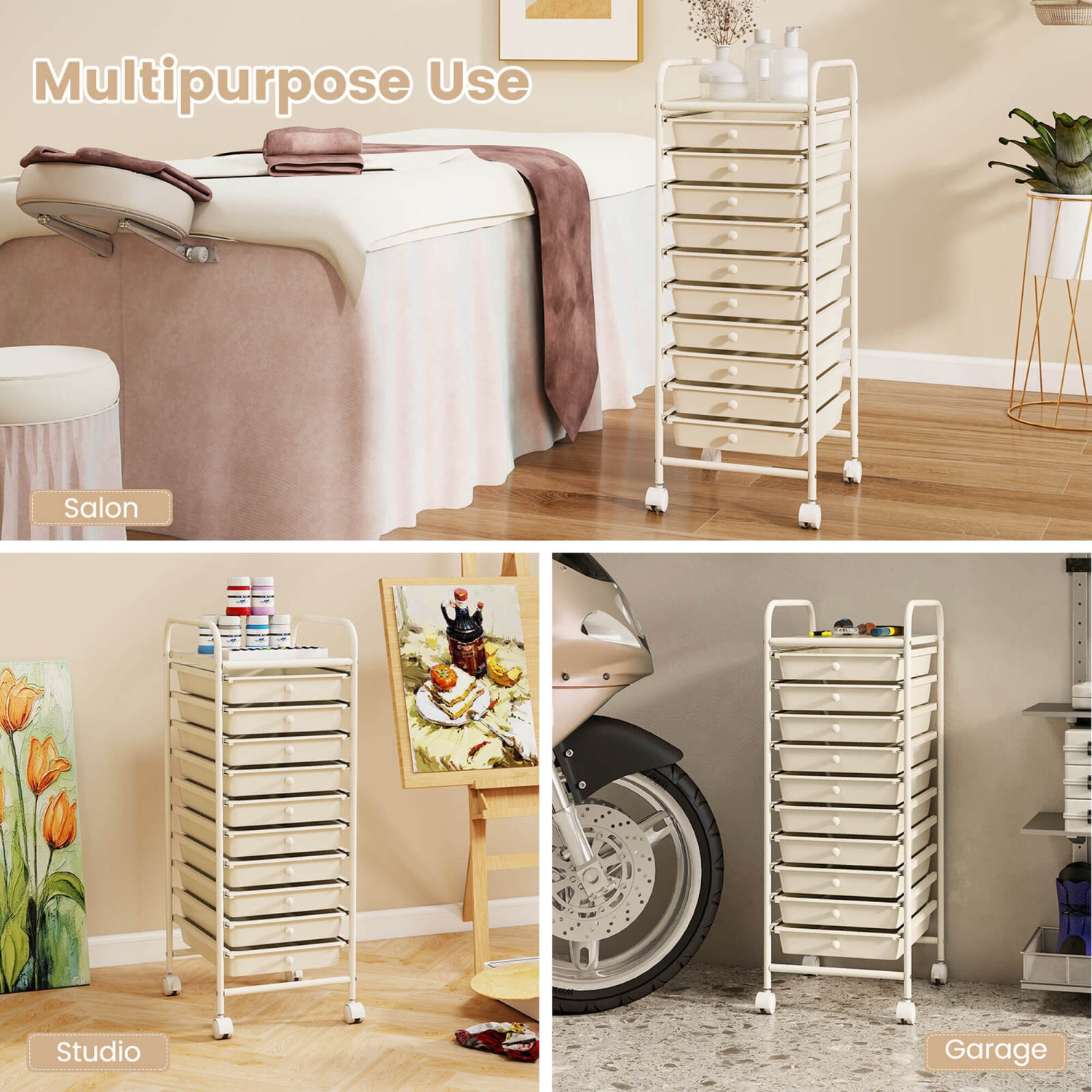 Costway 10 Drawer Rolling Storage Cart Scrapbook Paper Office School Organizer