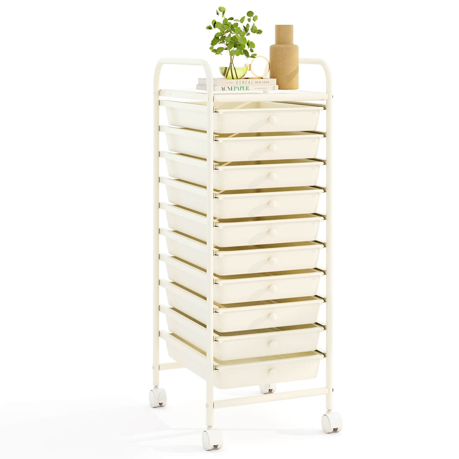 Costway 10 Drawer Rolling Storage Cart Scrapbook Paper Office School Organizer