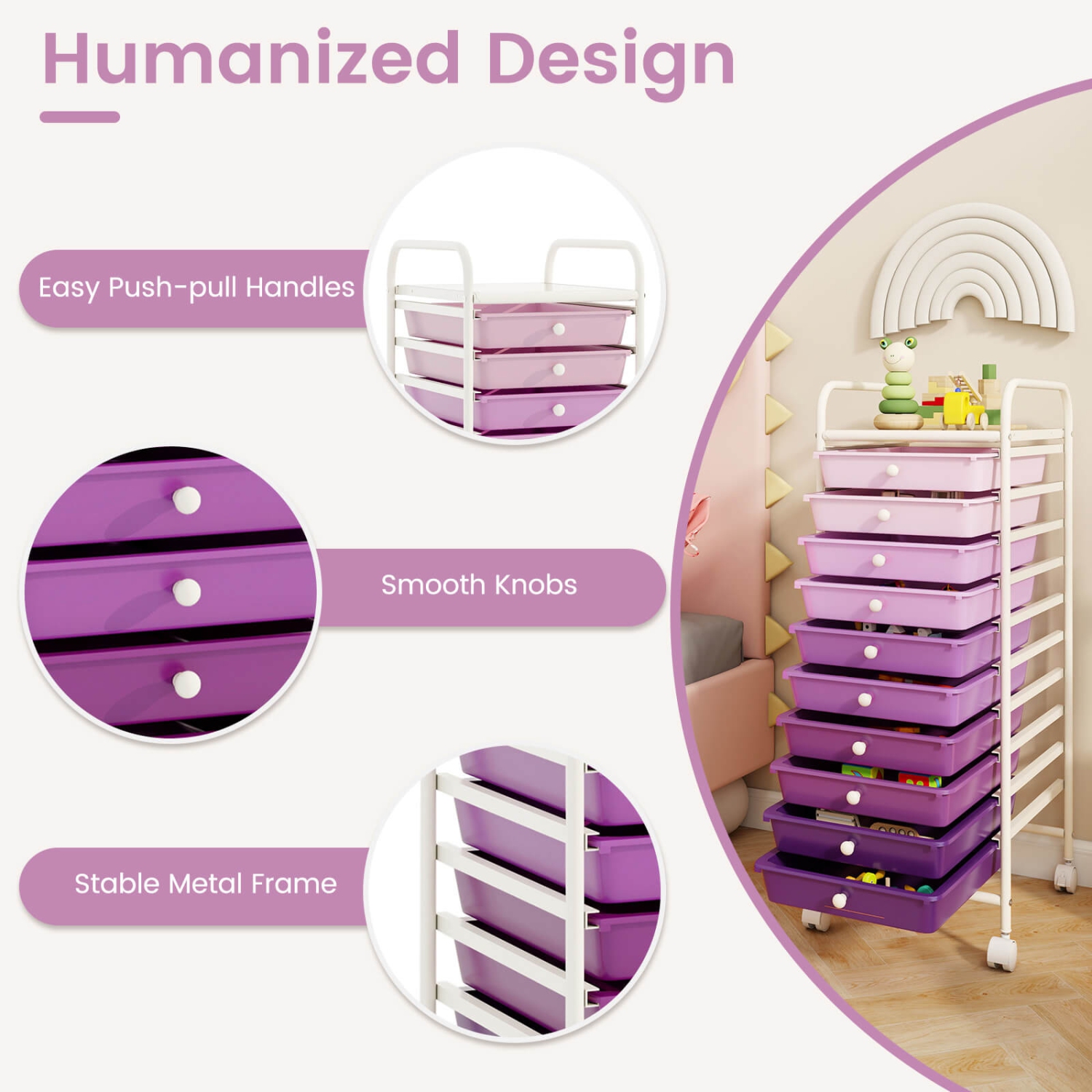 Costway 10 Drawer Rolling Storage Cart Scrapbook Paper Office School Organizer