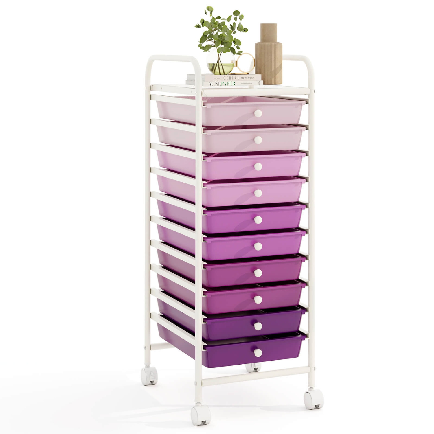 Costway 10 Drawer Rolling Storage Cart Scrapbook Paper Office School Organizer