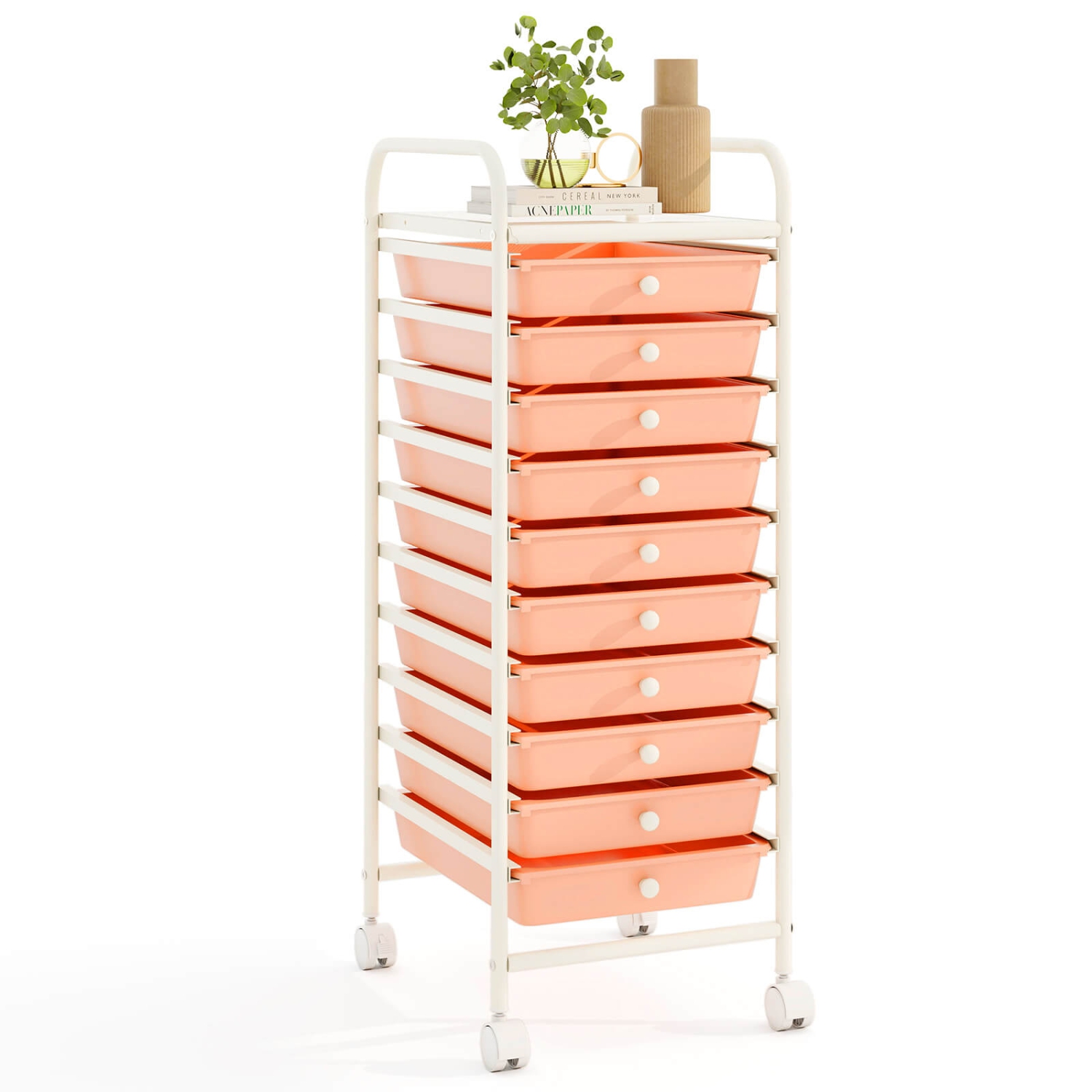 Chariot de rangement à roulettes à 10 tiroirs de Costway pour l'organisation scolaire de bureau