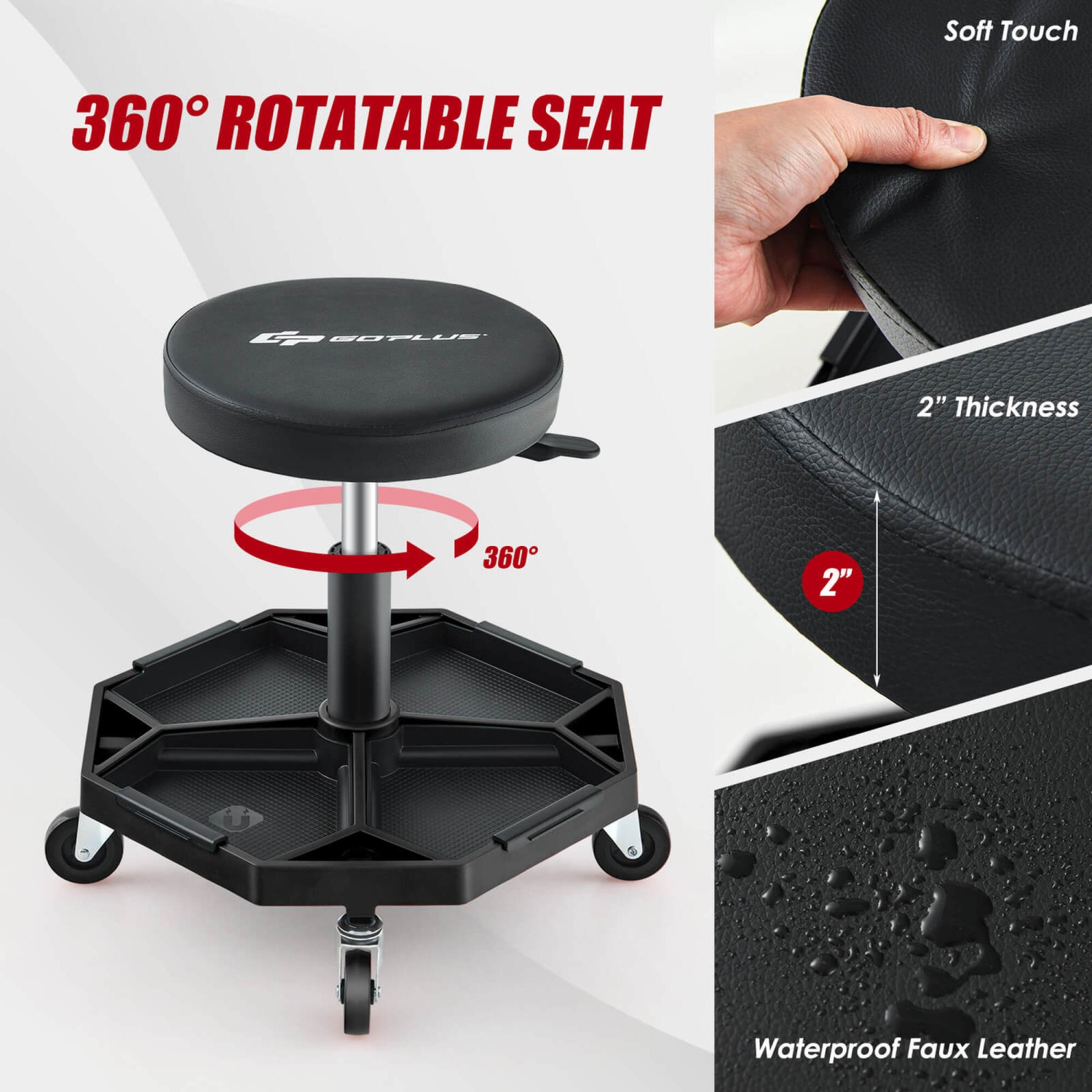 Tabouret robuste à roulettes à hauteur réglable avec plateau à outils de Costway, capacité de 330 LB