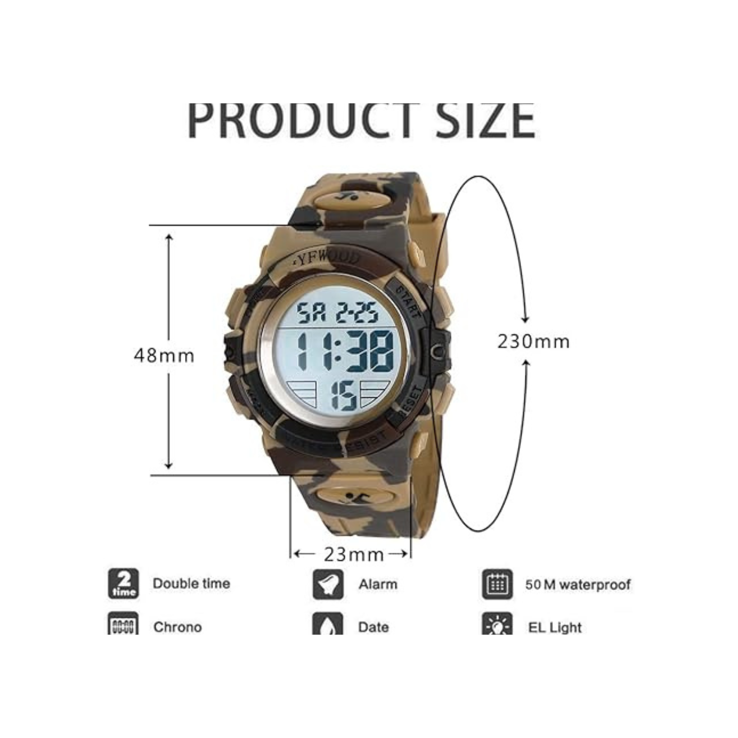 YFWOOD Kids Digital Watch Waterproof Outdoor Watches Children Casual Electronic Analog Quartz Wrist Watches with Silicone Band Luminous Alarm