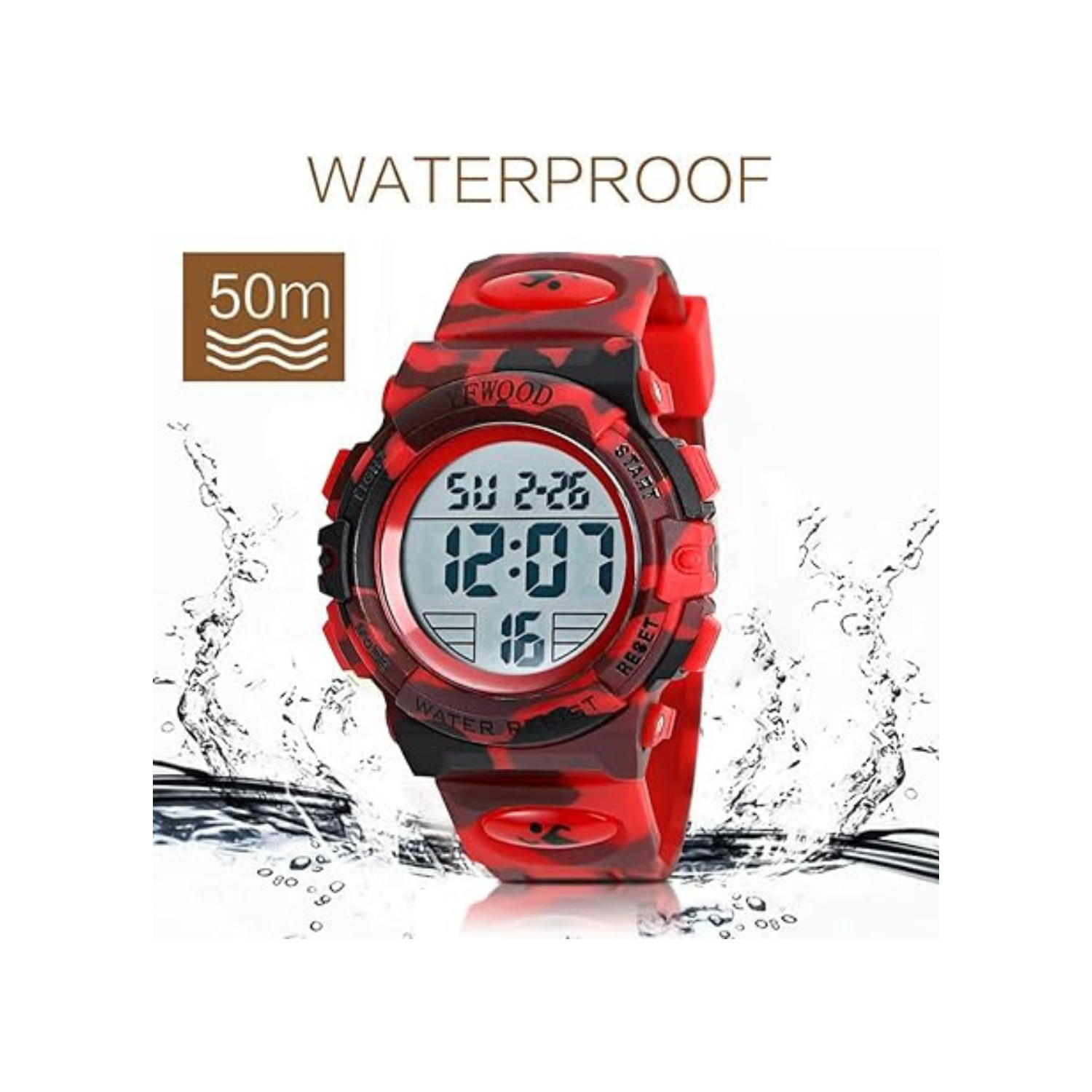 YFWOOD Kids Digital Watch Waterproof Outdoor Watches Children Casual Electronic Analog Quartz Wrist Watches with Silicone Band Luminous Alarm