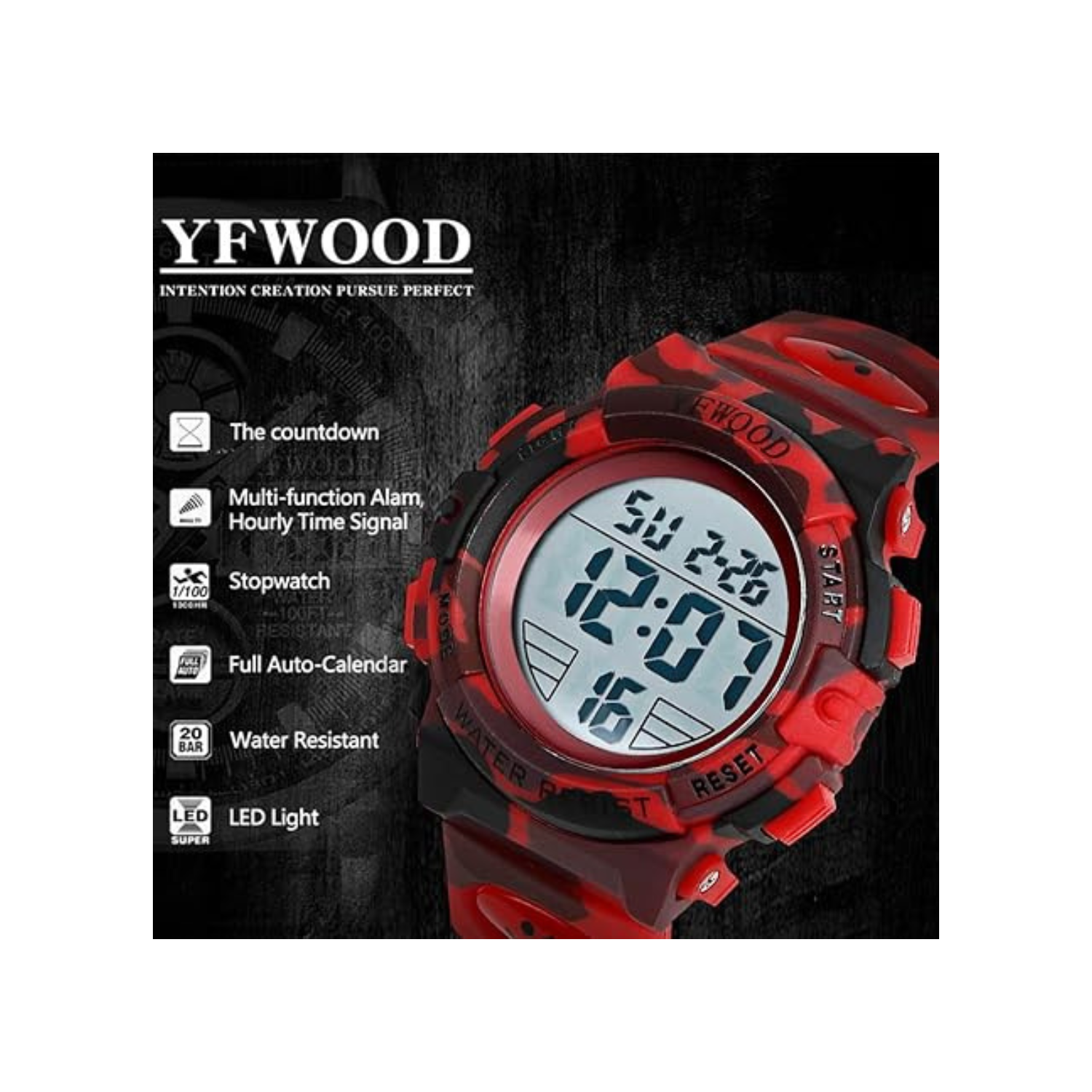 YFWOOD Kids Digital Watch Waterproof Outdoor Watches Children Casual Electronic Analog Quartz Wrist Watches with Silicone Band Luminous Alarm