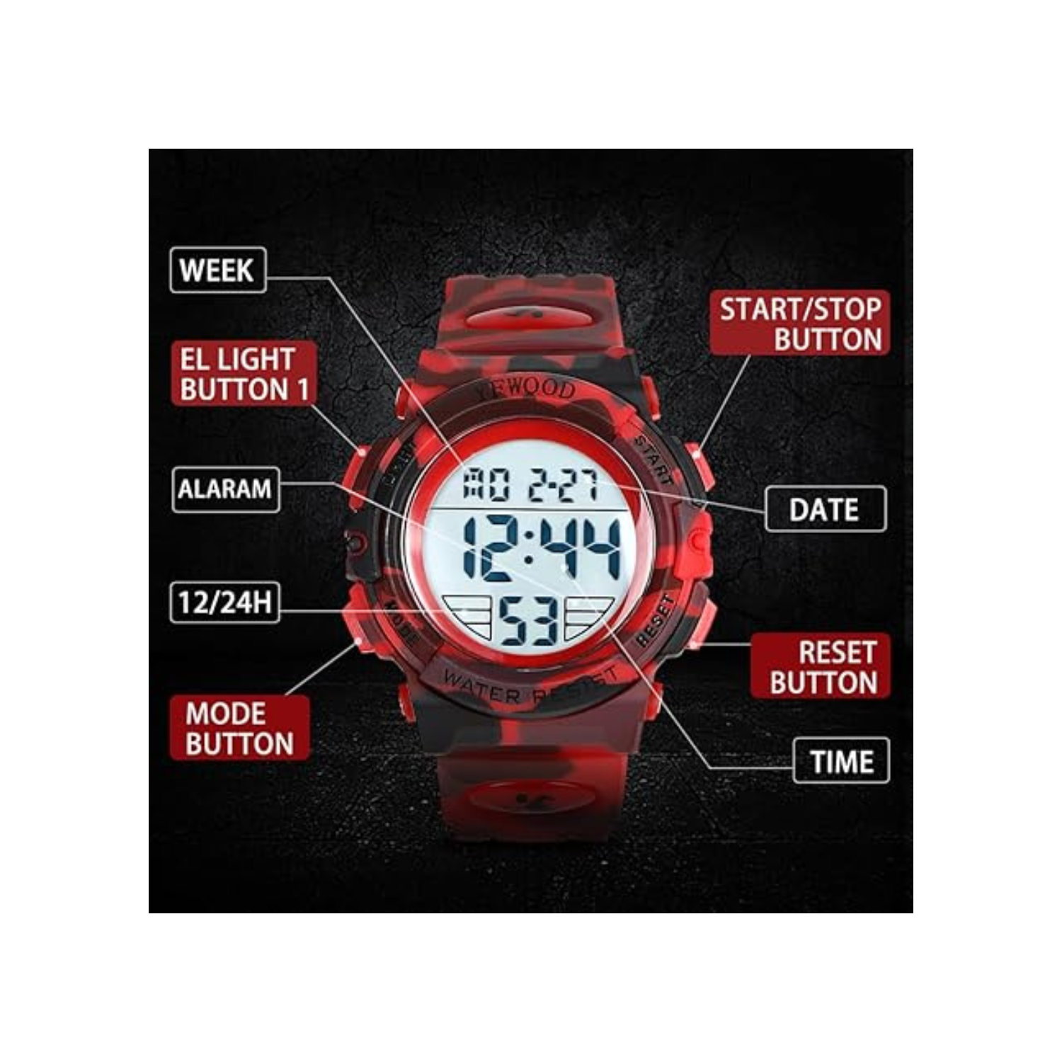 YFWOOD Kids Digital Watch Waterproof Outdoor Watches Children Casual Electronic Analog Quartz Wrist Watches with Silicone Band Luminous Alarm