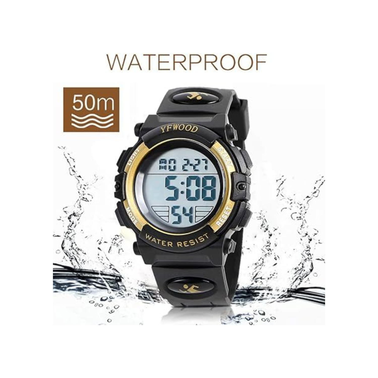 YFWOOD Kids Digital Watch Waterproof Outdoor Watches Children Casual Electronic Analog Quartz Wrist Watches with Silicone Band Luminous Alarm