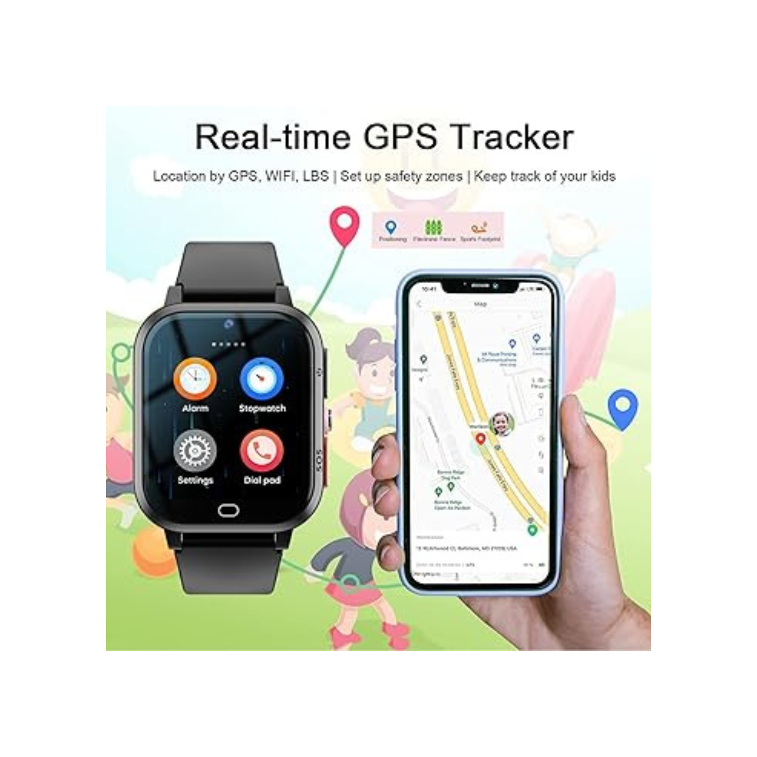 Kids 4G GPS Smartwatch Phone, Kids HD Touchscreen Mobile Watch for Kid with Whatsapp,Anti-Lost GPS Waterproof Video Phone Call Real-time Tracking