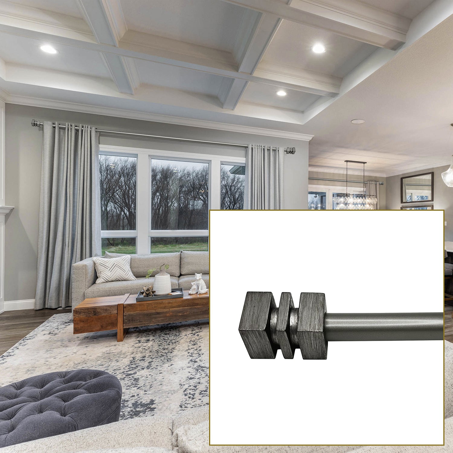 Versailles - Esencial Cleft Curtain Rod Set, Adjustable Length From 36" to 72", Antique Silver
